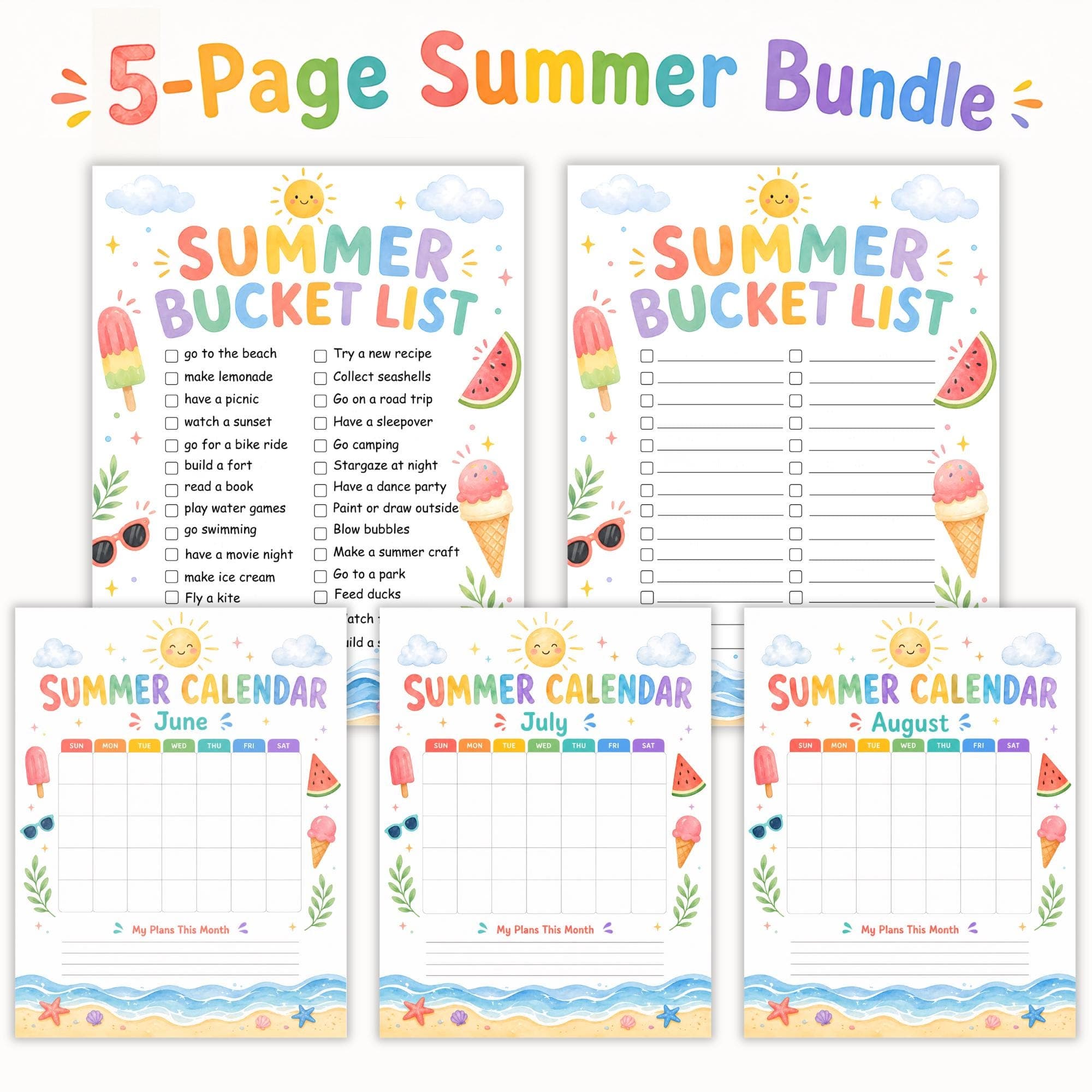 Editable Summer Bucket List Printable for Kids, Editable Canva Template, Summer Activities Checklist, Kids Summer Calendar, Summer Schedule - image 3
