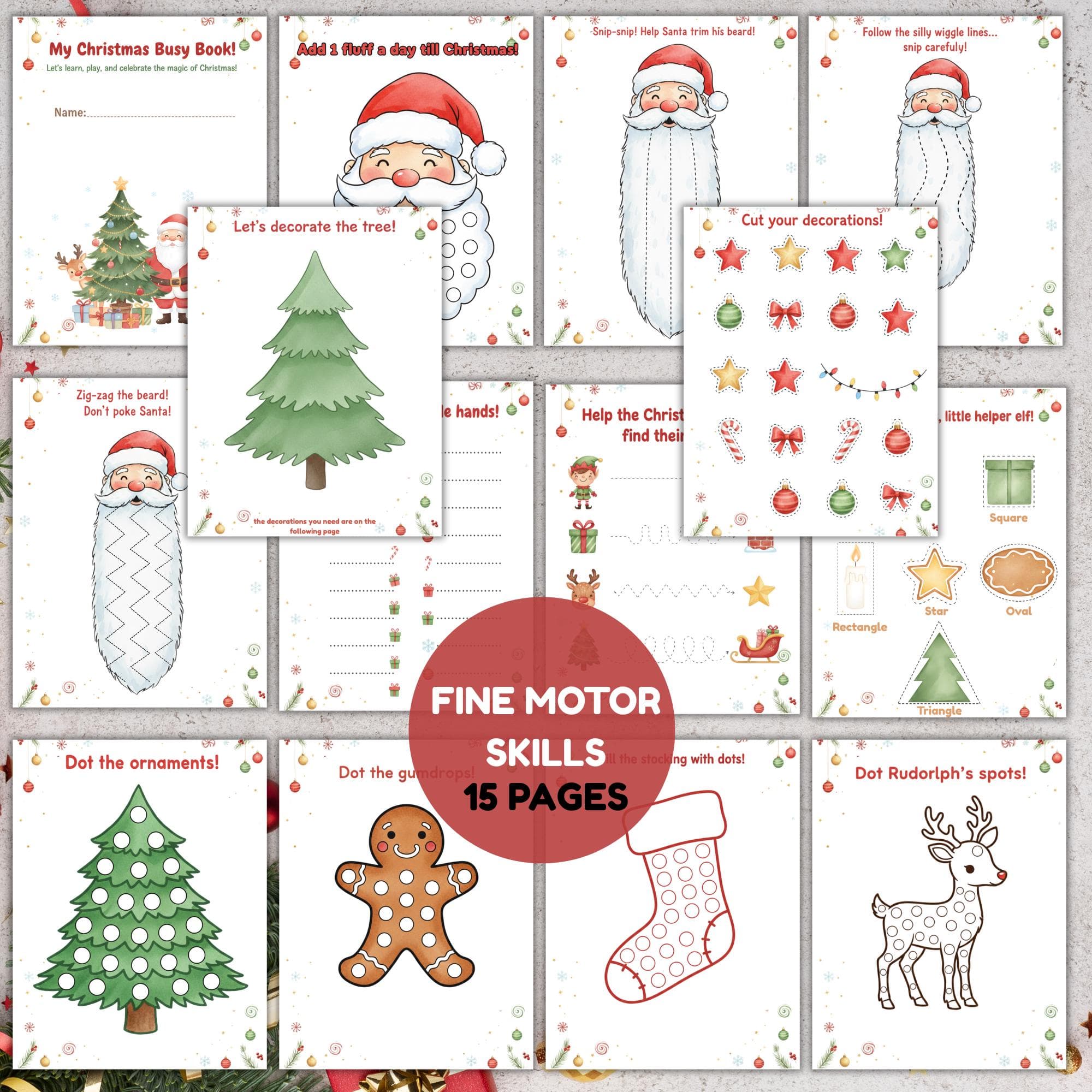 Christmas Preschool Activity Pack, Printable Worksheets for Fine Motor Skills, Do-a-Dot, Coloring Pages, Kids Christmas Worksheets PDF - image 3