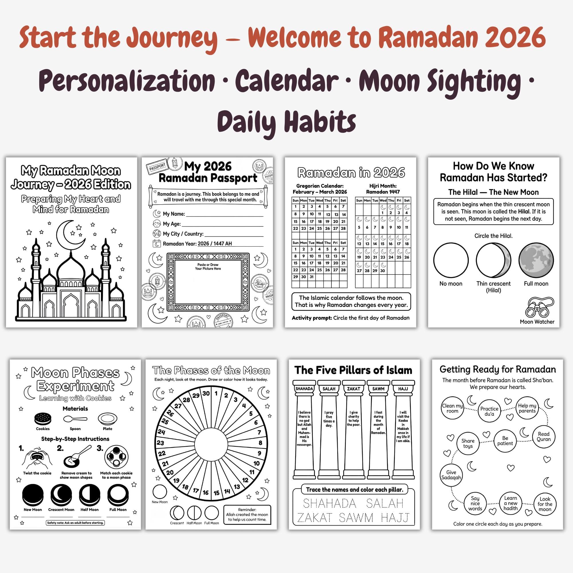 100 Page 2026 Ramadan Activity Book Kids | Muslim Homeschooling Montessori Bundle | Islamic Prophets & STEM Worksheet | Instant Download PDF - image 4