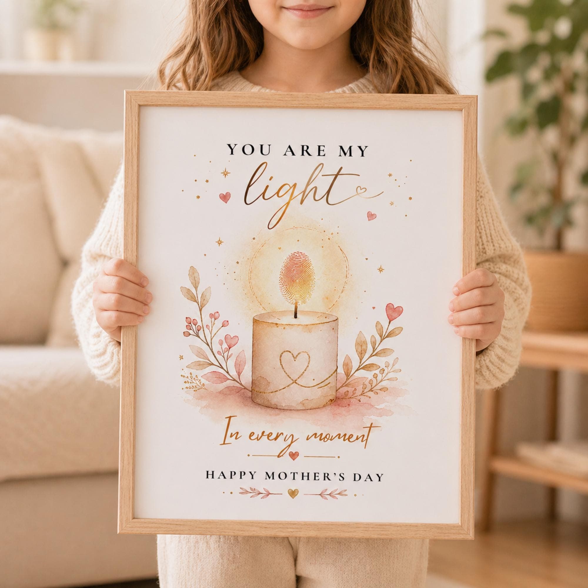 Mother's Day Handprint Art, Fingerprint Keepsake Gift, Toddler Craft, Preschool Activity, Watercolor Candle Poster, DIY Mom Gift, Printable - image 5