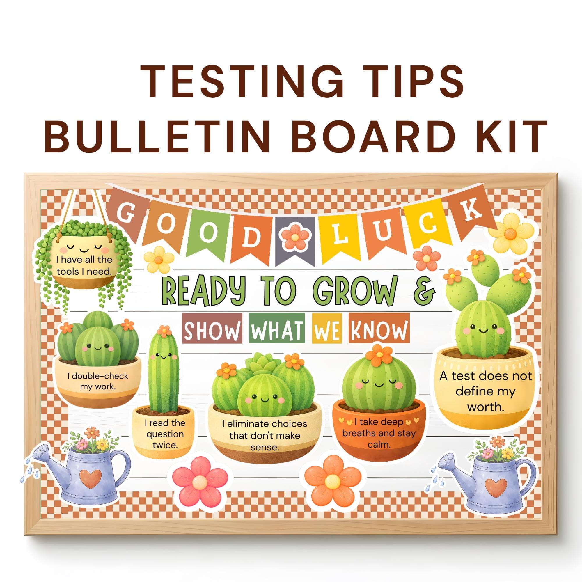 Testing Bulletin Board Kit, Cactus Classroom Decor, Growth Mindset Posters, Test Motivation Printable, End of Year Bulletin board Display