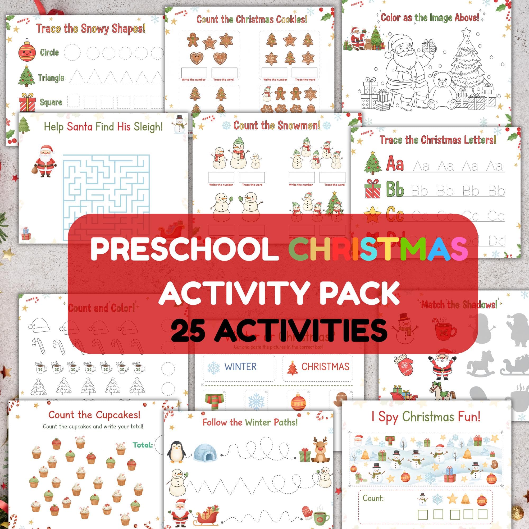 Christmas Preschool Worksheet Bundle, Printable Christmas Activities,Winter Kids Activities,Homeschool Printable,Christmas Toddler Busy Book
