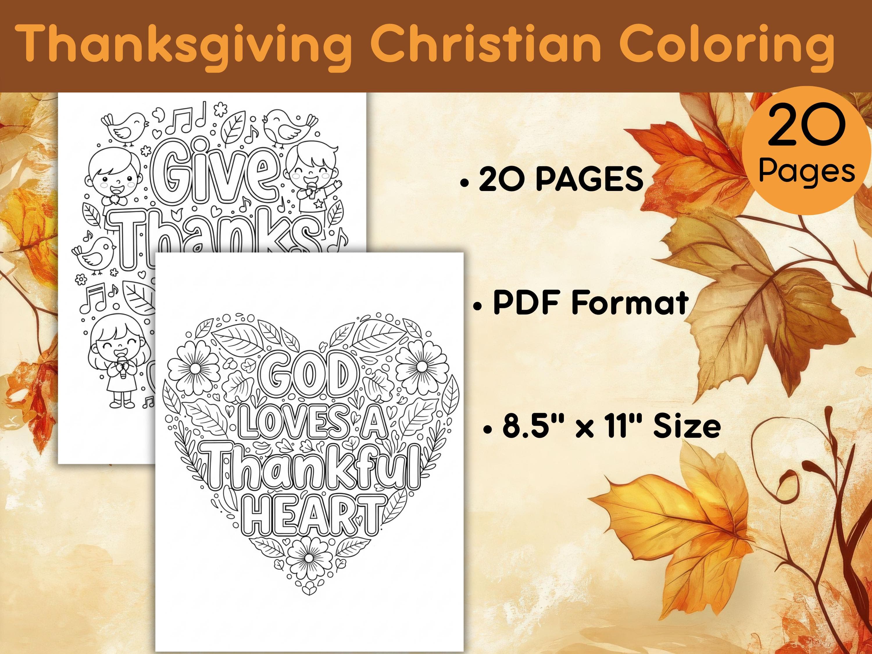 Thanksgiving Christian Coloring Pages Bundle for Kids, Fall coloring pages, Sunday School, Home School, Printable pages with Bible verses - image 3