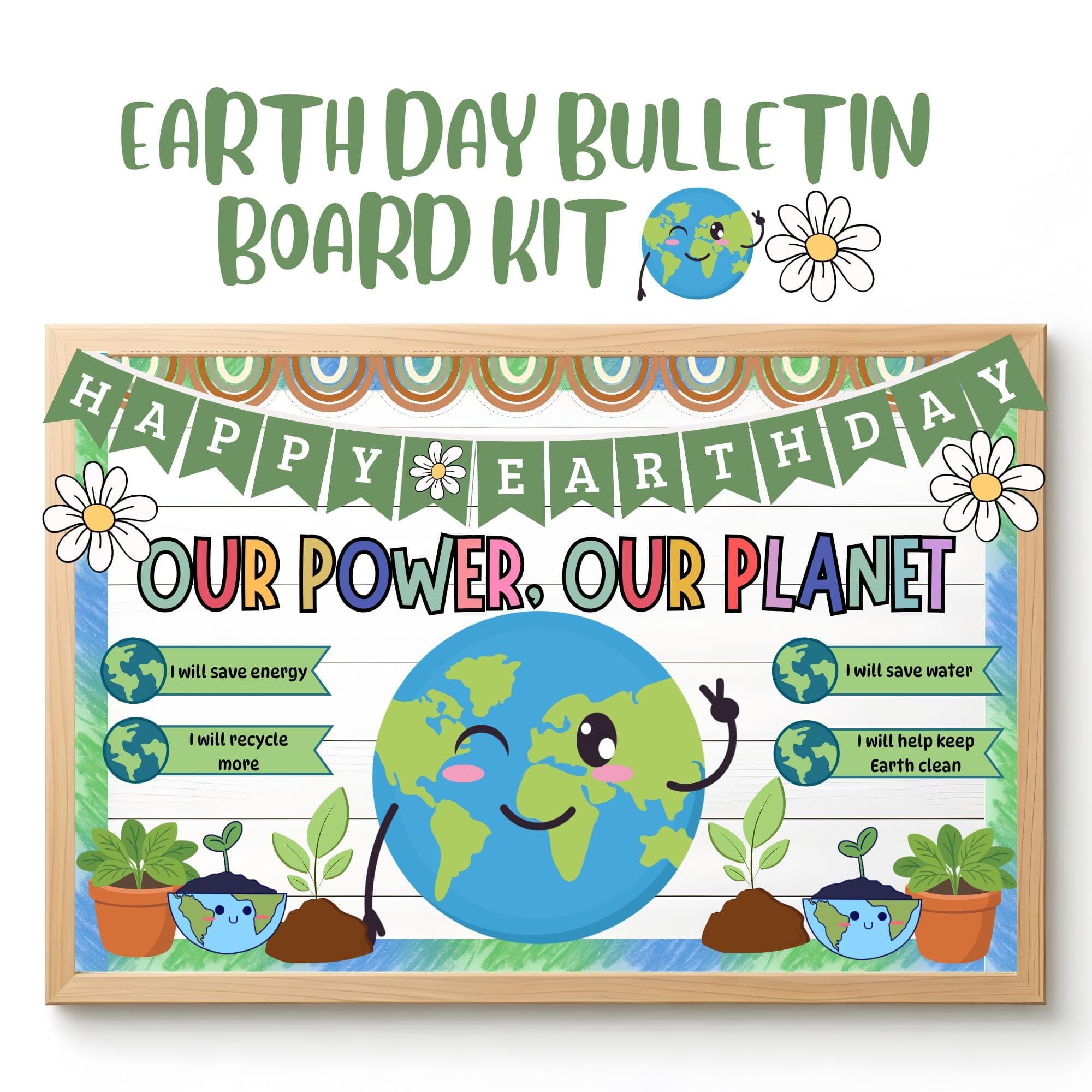 Earth Day Bulletin Board Kit, Our Power Our Planet Classroom Decor, April Door Display, Spring Bulletin Board, Recycle Theme Classroom Decor