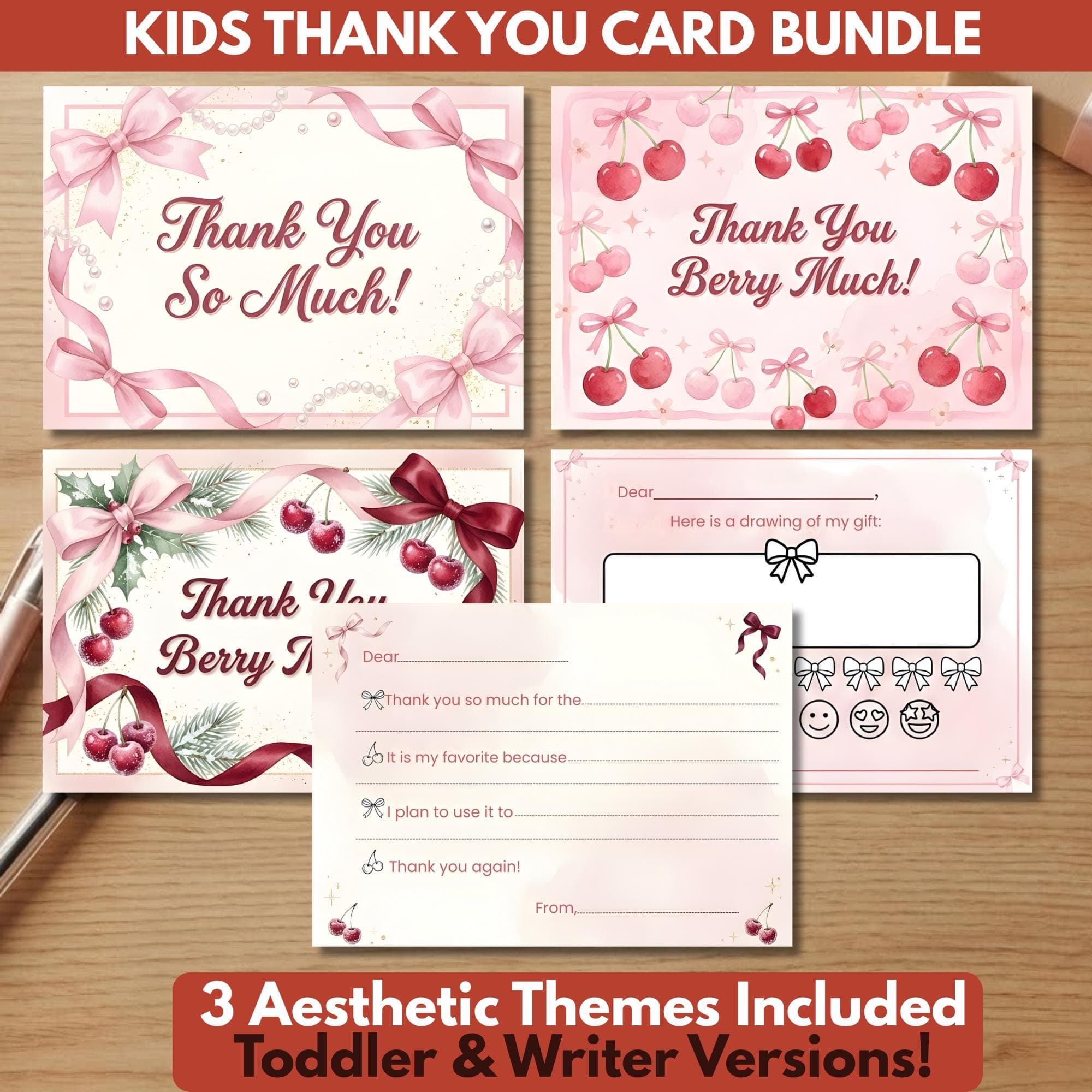 Thank You Note For Kids, Instant Download, Birthday Thank You Cards, Fill In The Blank,Aesthetic and Colorful Design, Gift Card,Girl's Cards