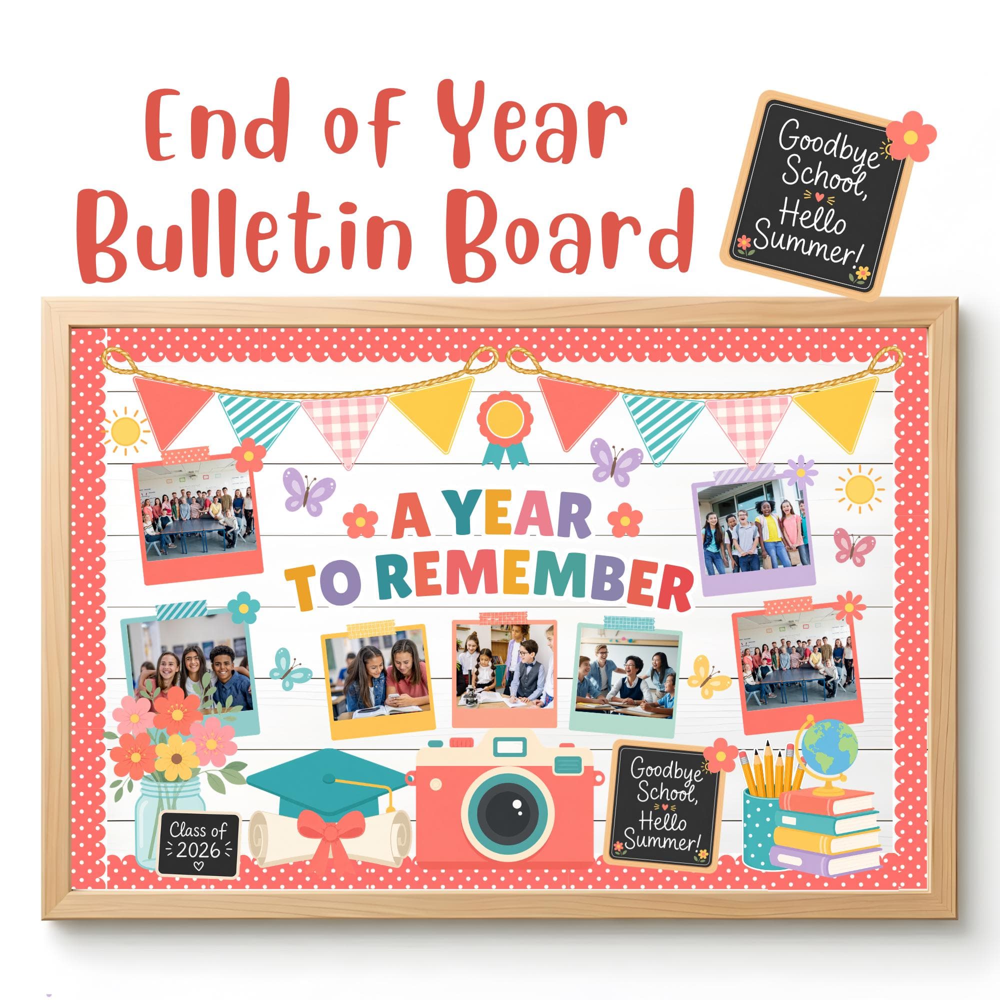 End of Year Bulletin Board Kit | A Year to Remember | Class Photo Display | Graduation Last Day of School | Editable Canva Instant Download