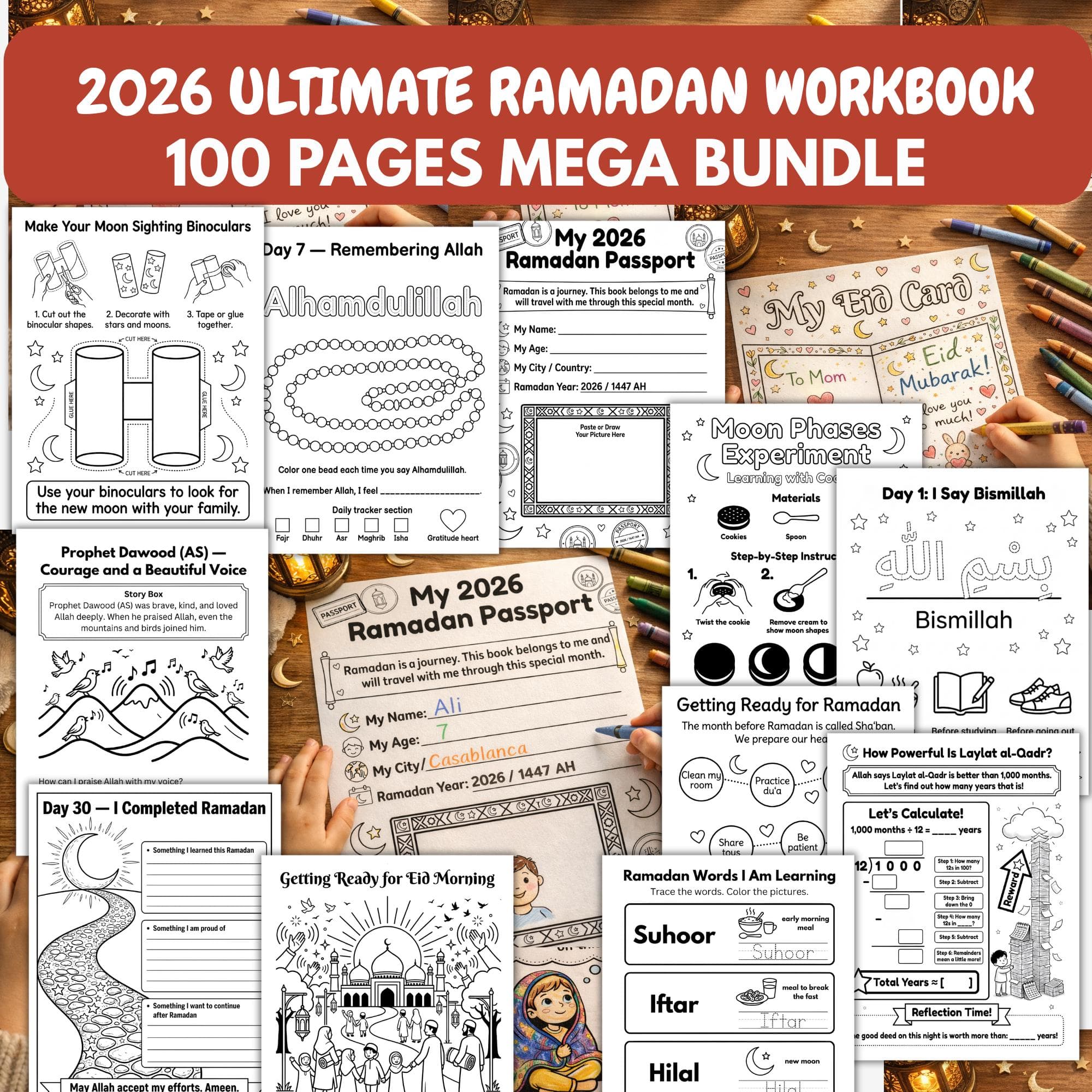2026 Ramadan Activity workbook, Printable Islamic Worksheet for kids, Eid Activities, Classroom Project, Ramadan coloring, Ramadan kids