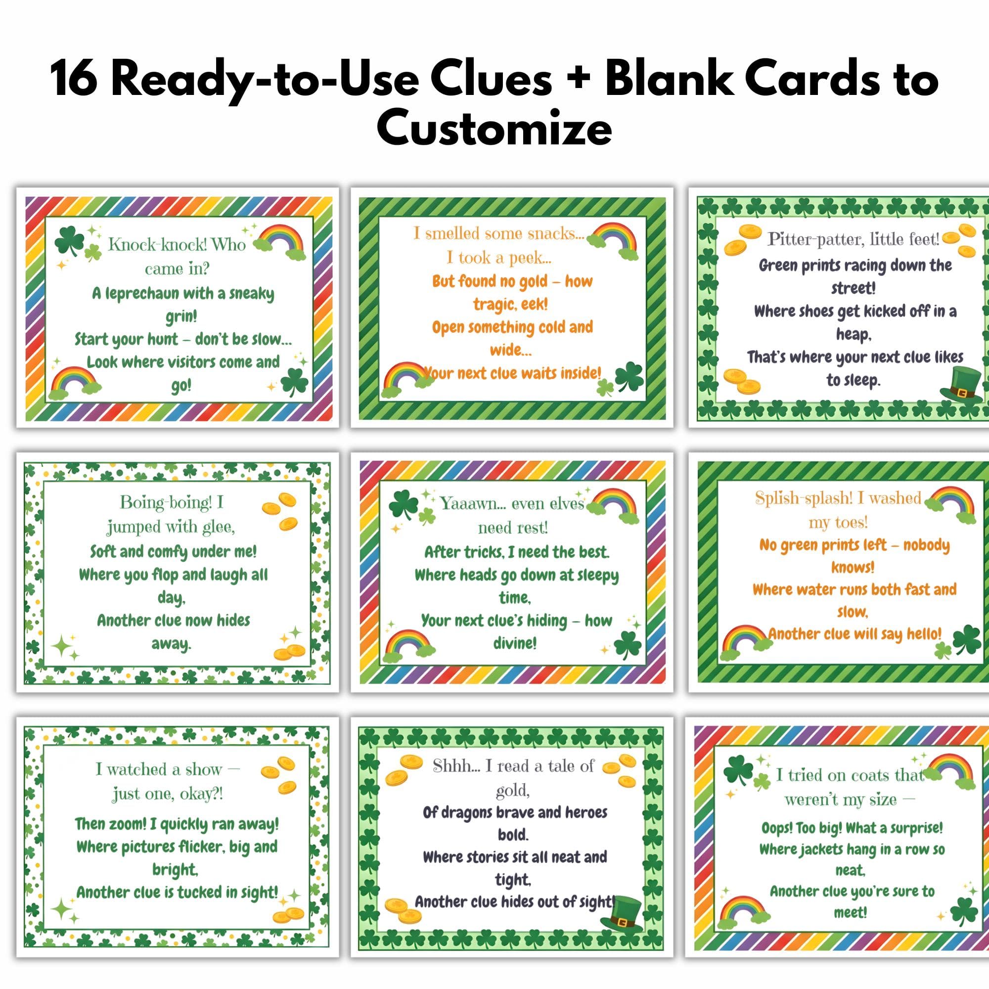 St. Patrick's Day Scavenger Hunt for Kids, Indoor Leprechaun Treasure Hunt Clues, Editable Canva Template, 2026 Party Game Kids Activity - image 4