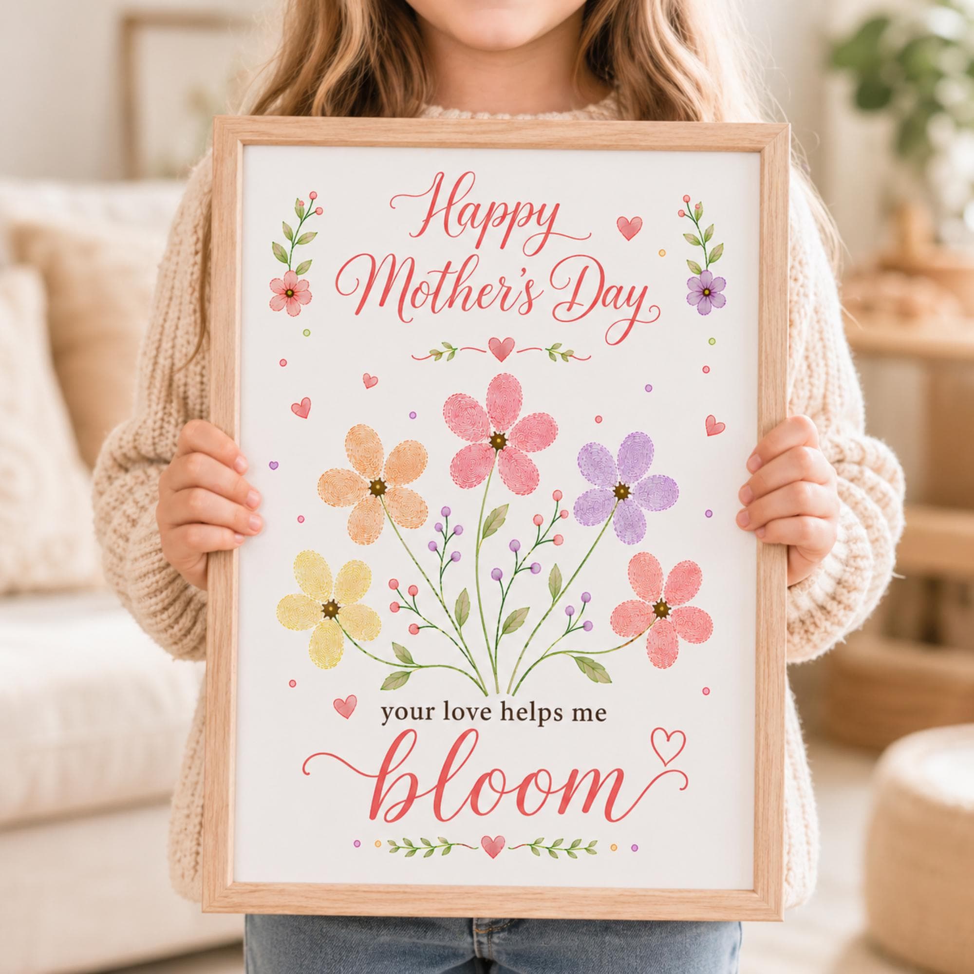 Mother’s Day Handprint Flower Printable, Fingerprint Art Craft for Kids, You Help Me Bloom, DIY Baby Toddler Gift for Mom,Preschool Activity
