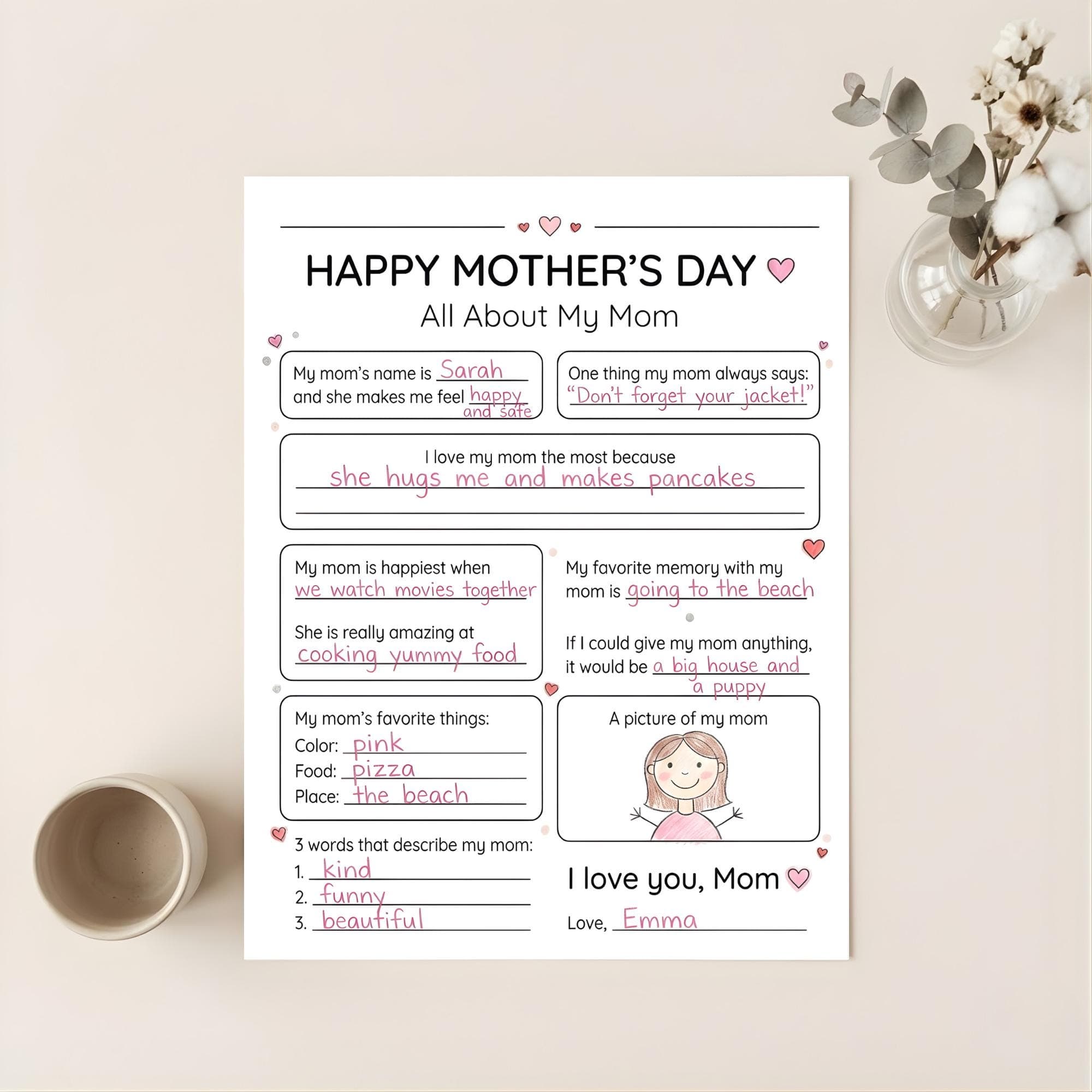 All About My Mom Printable, Mother’s Day Worksheet for Kids, Coloring Activity Questionnaire, Keepsake Gift For Mom, Kids Interview PDF - image 5
