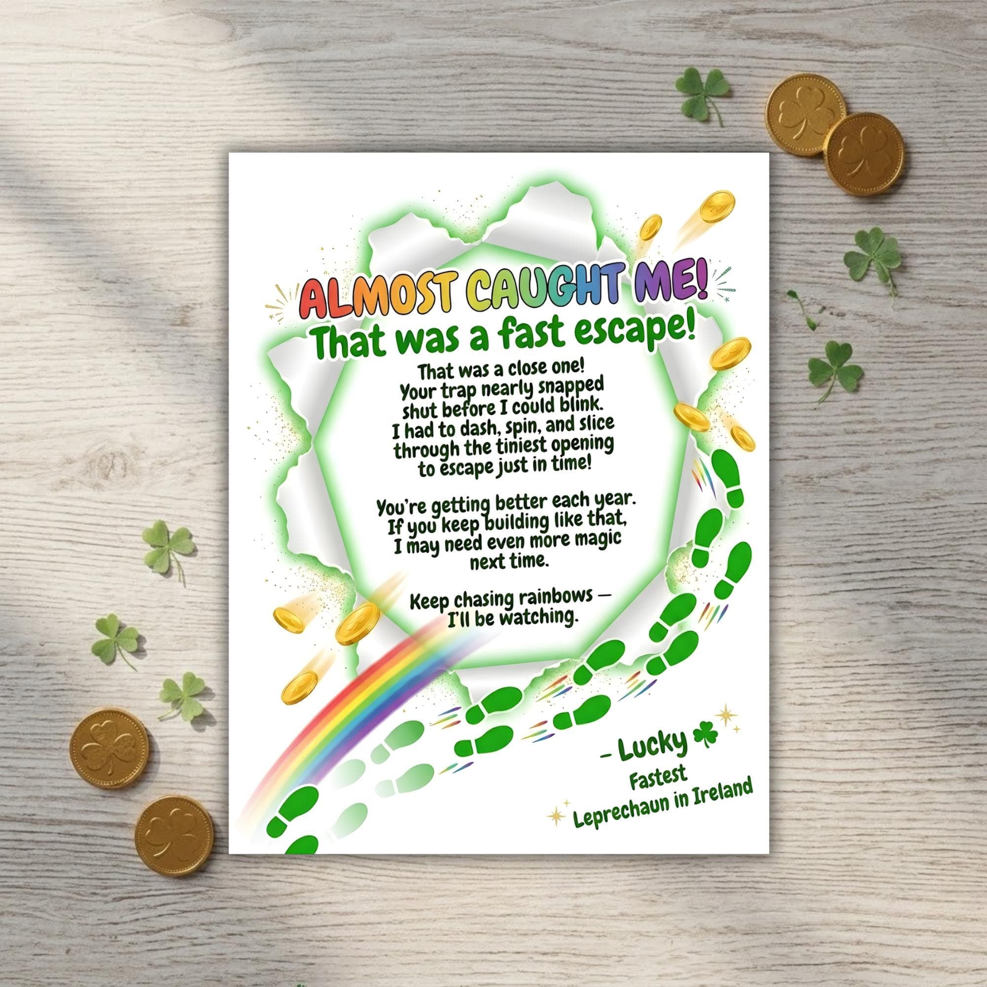 Leprechaun Trap Letter Printable | Kids Lucky Leprechaun Note | St. Patricks Day Mischief Kit | So Close Leprechaun Letter |Instant Download - image 5