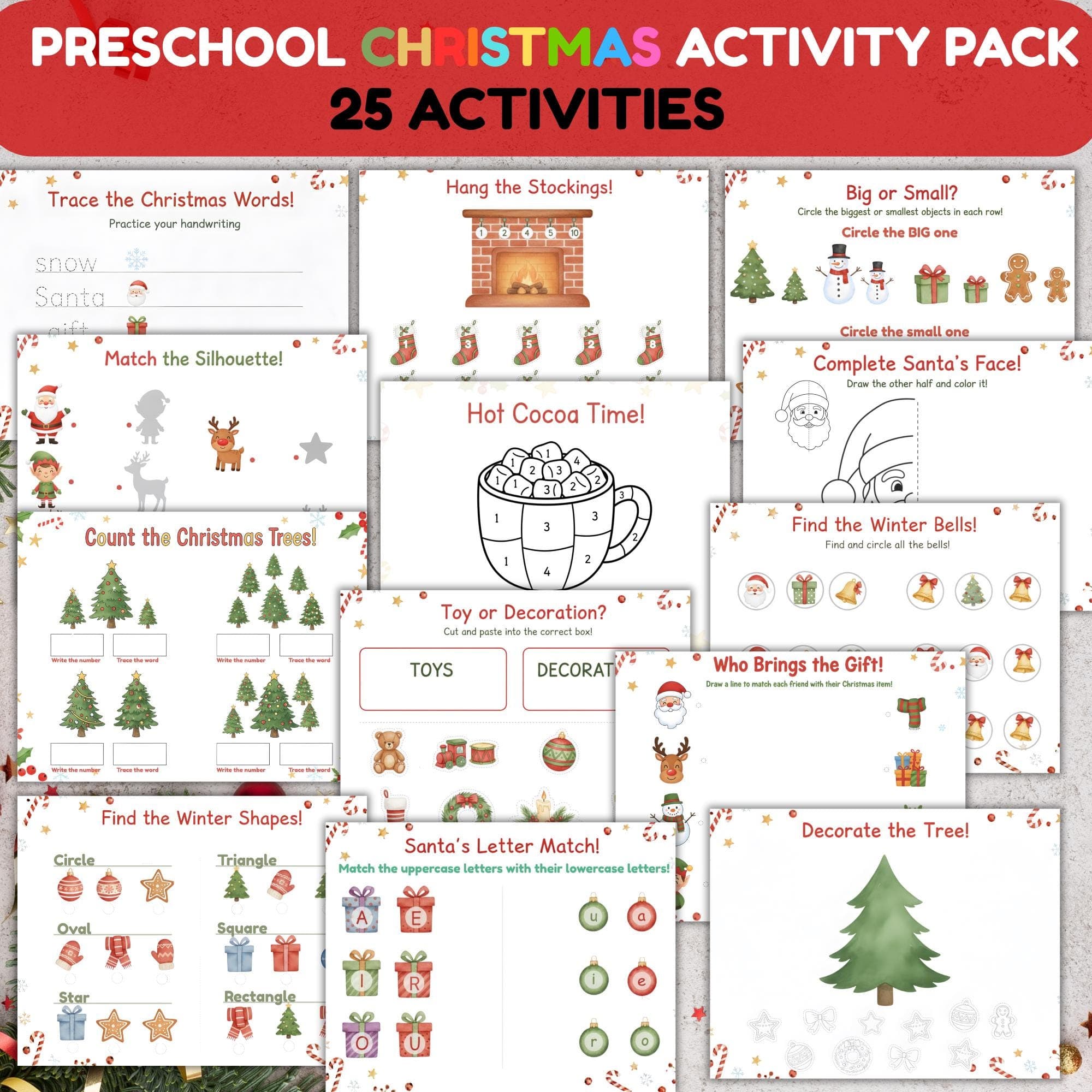 Christmas Preschool Worksheet Bundle, Printable Christmas Activities,Winter Kids Activities,Homeschool Printable,Christmas Toddler Busy Book - image 3