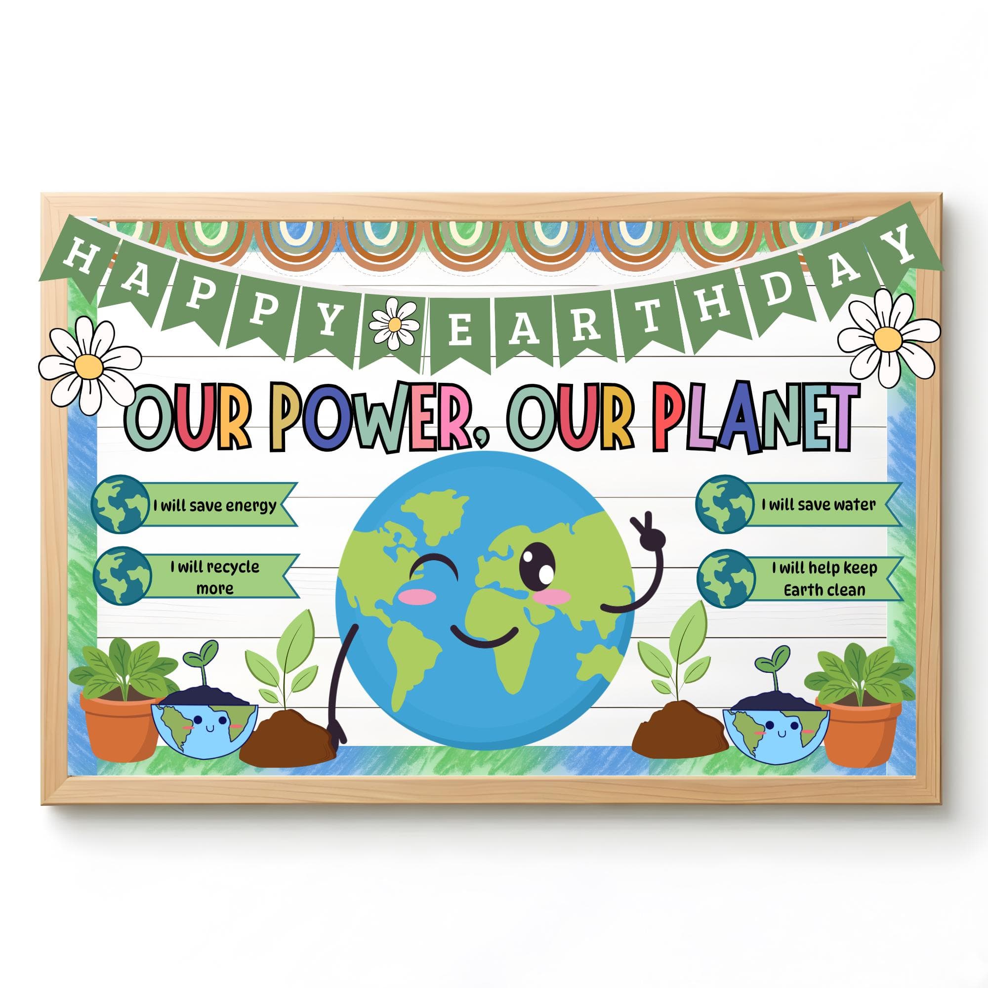 Earth Day Bulletin Board Kit, Our Power Our Planet Classroom Decor, April Door Display, Spring Bulletin Board, Recycle Theme Classroom Decor - image 4