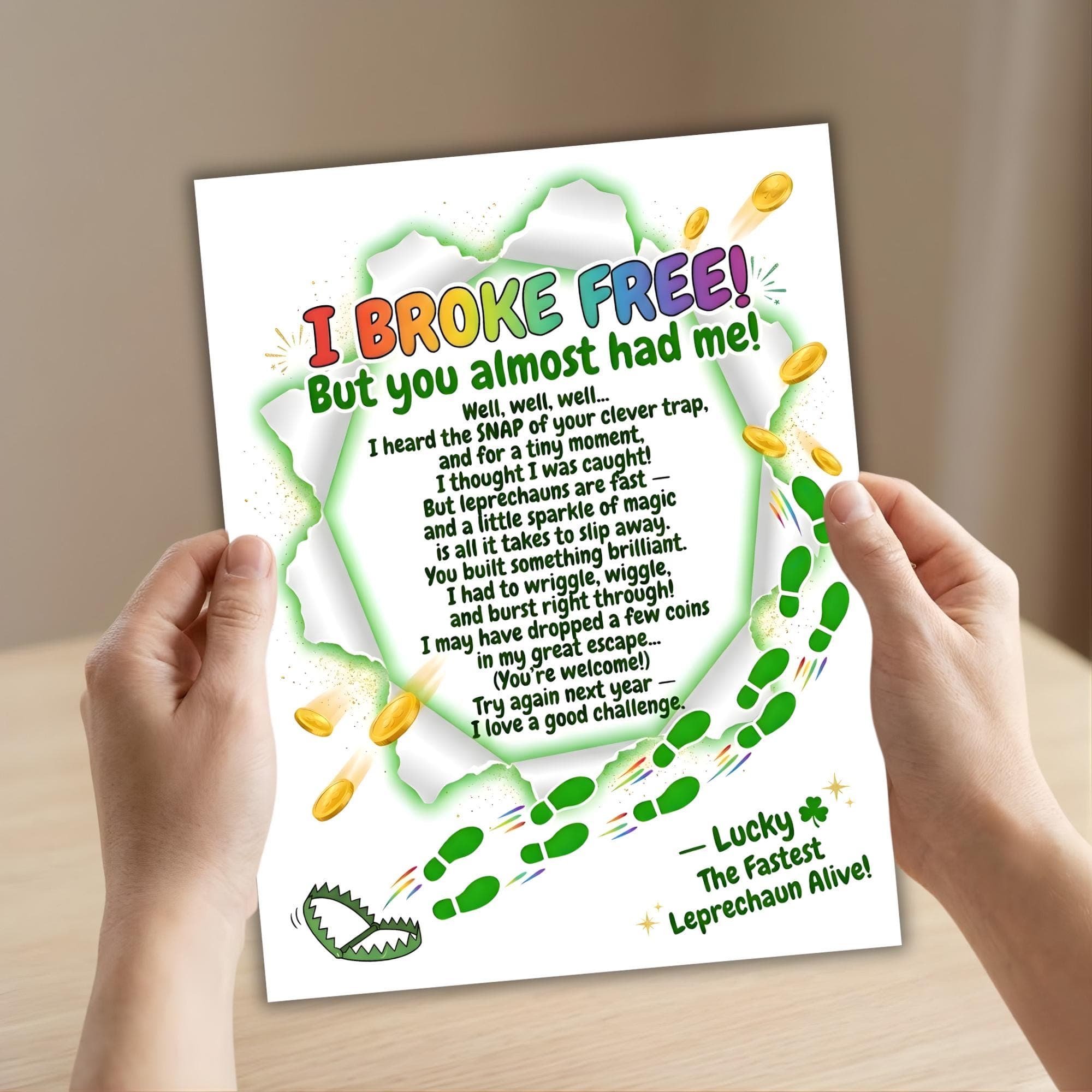 Leprechaun Trap Letter Printable | Kids Lucky Leprechaun Note | St. Patricks Day Mischief Kit | So Close Leprechaun Letter |Instant Download - image 4