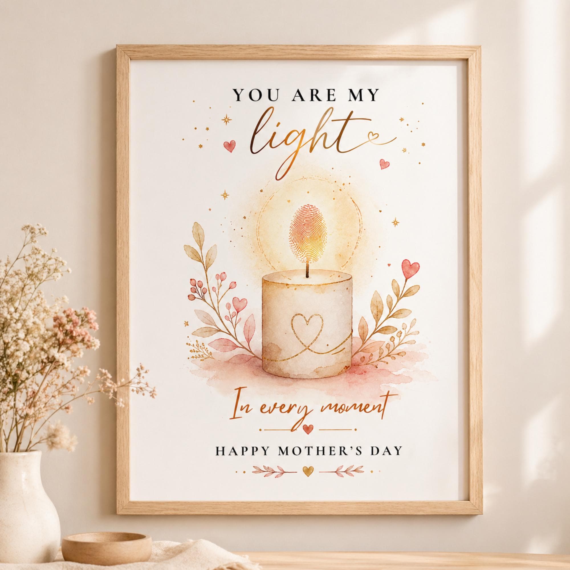 Mother's Day Handprint Art, Fingerprint Keepsake Gift, Toddler Craft, Preschool Activity, Watercolor Candle Poster, DIY Mom Gift, Printable - image 4