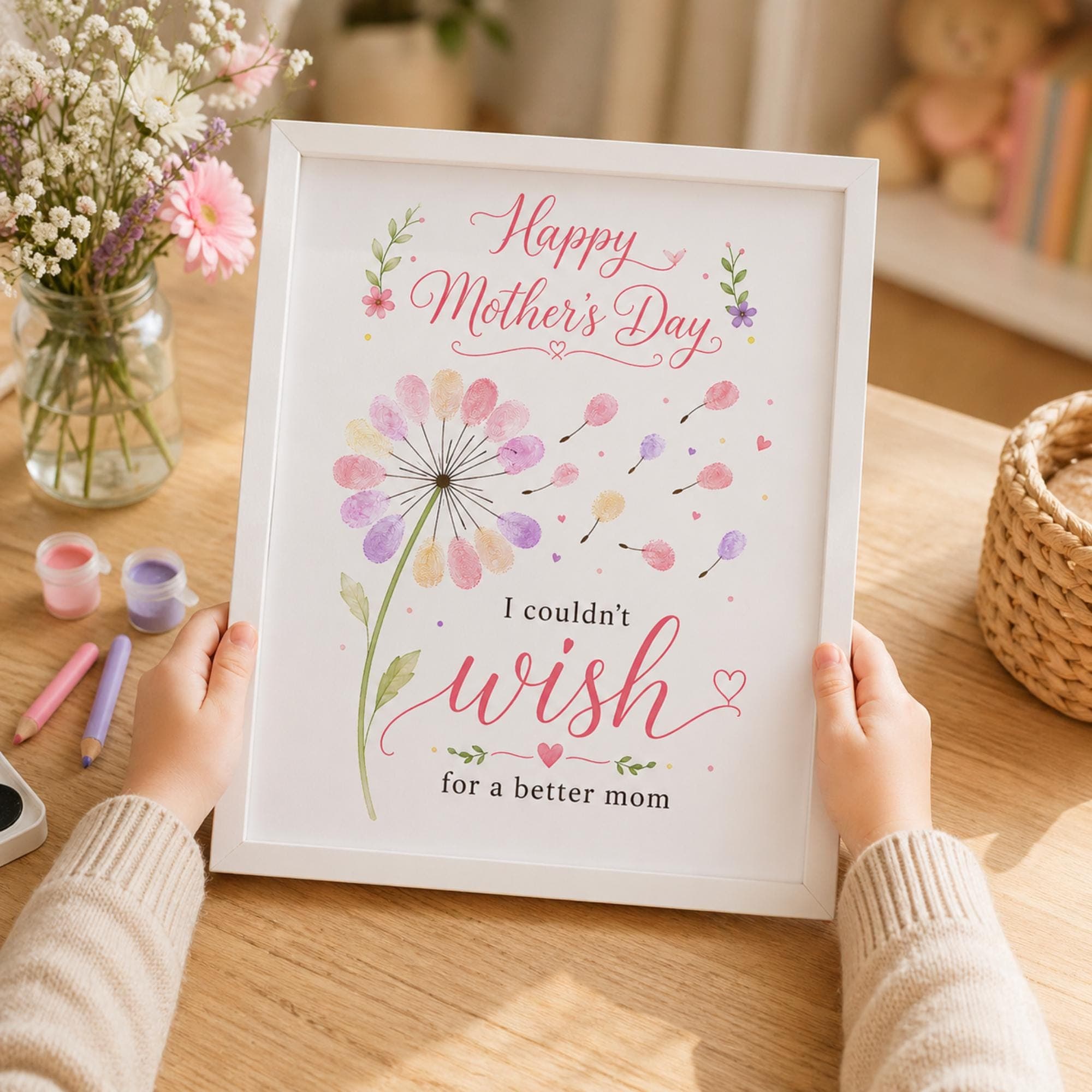 Mother’s Day Fingerprint Flower Printable, DIY Baby Toddler Craft, Handprint Dandelion Art, Kids Craft Gift, Mother's Day Keepsake Poster - image 4