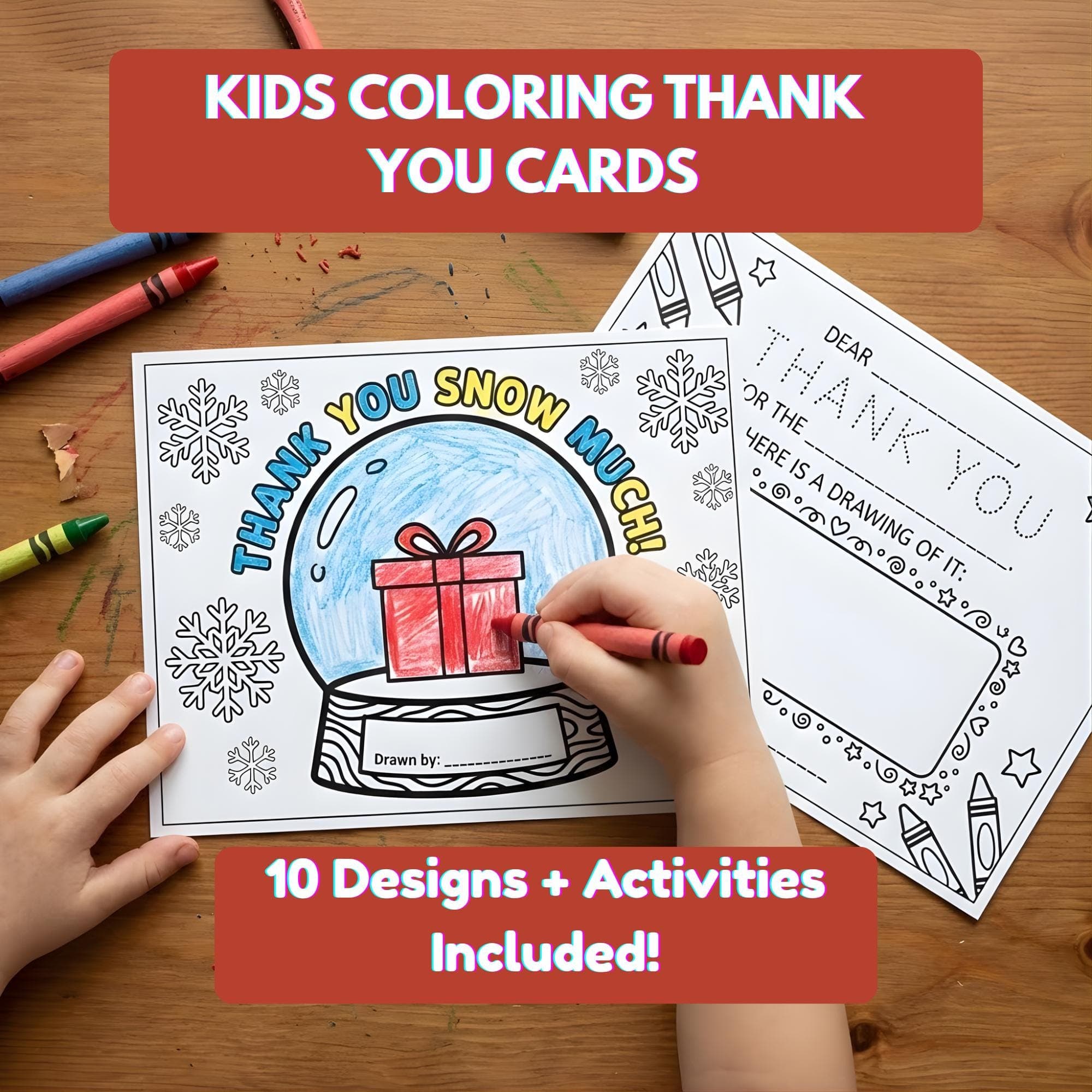 Printable Coloring Thank You Cards Kids | Winter Christmas Activity Note | Coloring Greeting Card | Kids Thank You Card | Thank You Template