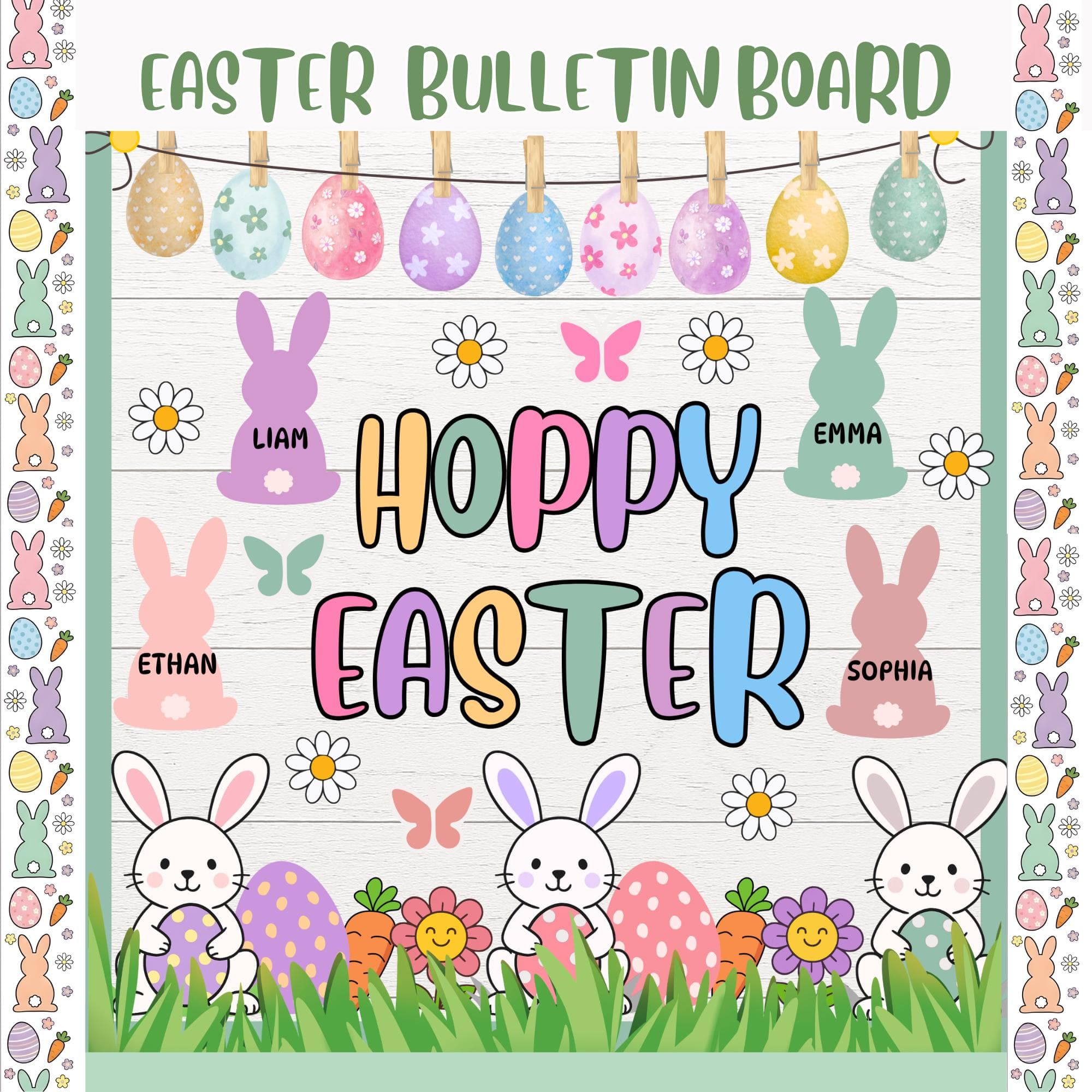 Easter Bulletin Board Kit | Printable March April Classroom Decor | Spring Classroom Decor | Spring Bulletin Board | Editable Student Names