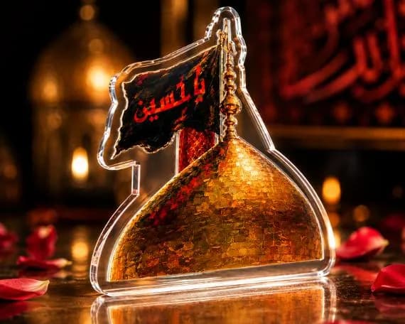 Ya Hussain Display, 5-Inch Acrylic Shrine Ornament with Golden Dome Detail
