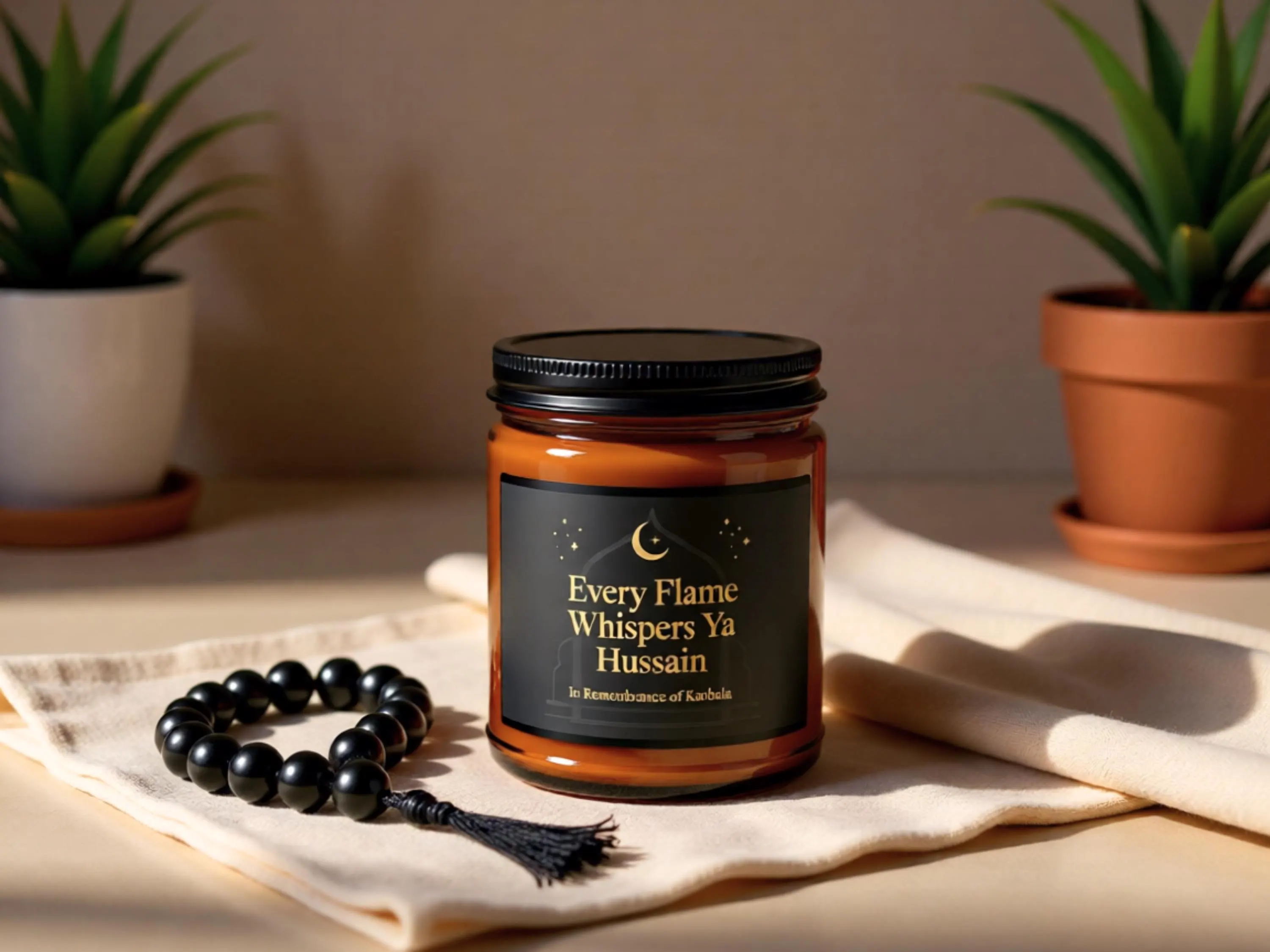 Ya Hussain Candle, Amber Glass Soy Wax for Karbala Remembrance and Muharram Decor - image 4
