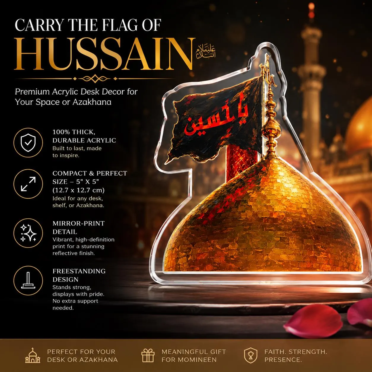 Ya Hussain Display, 5-Inch Acrylic Shrine Ornament with Golden Dome Detail - image 4
