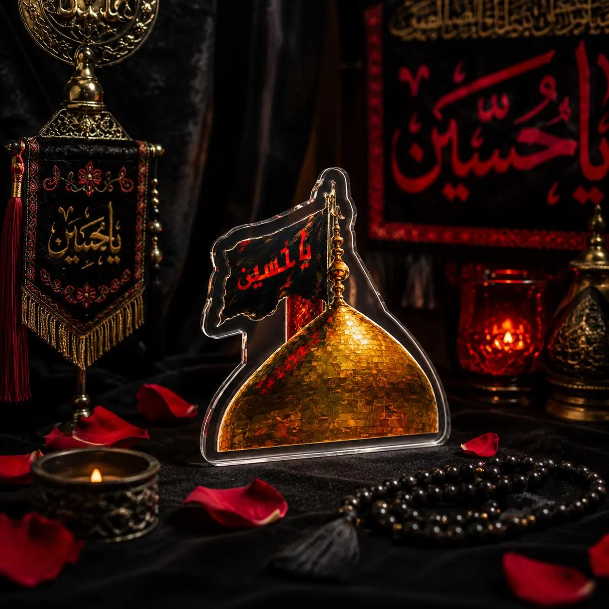 Ya Hussain Display, 5-Inch Acrylic Shrine Ornament with Golden Dome Detail - image 2
