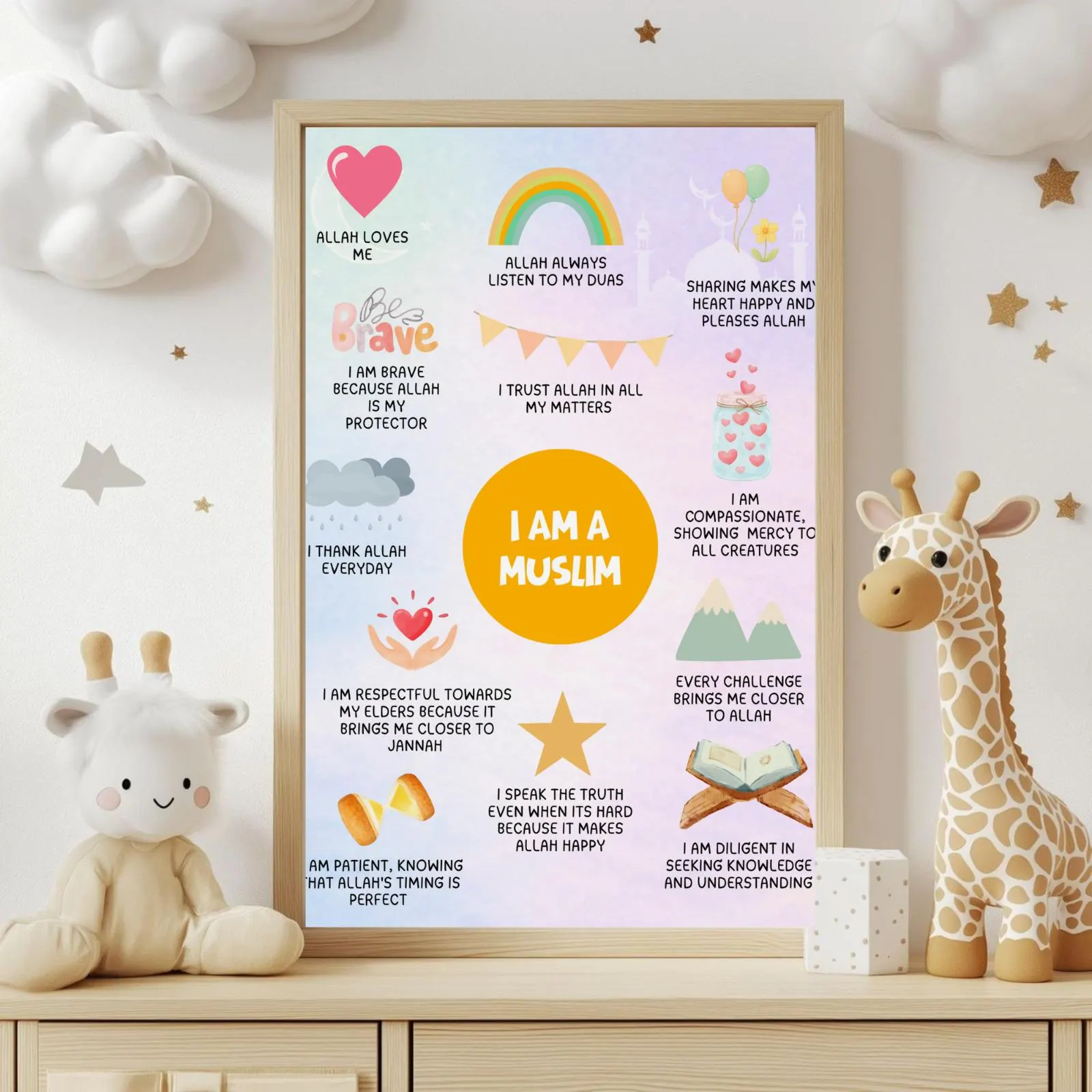 Muslim kids affirmation printable art, Wall art kids room, I am a Muslim digital wall art Kids room wall frame Islamic positive affirmation