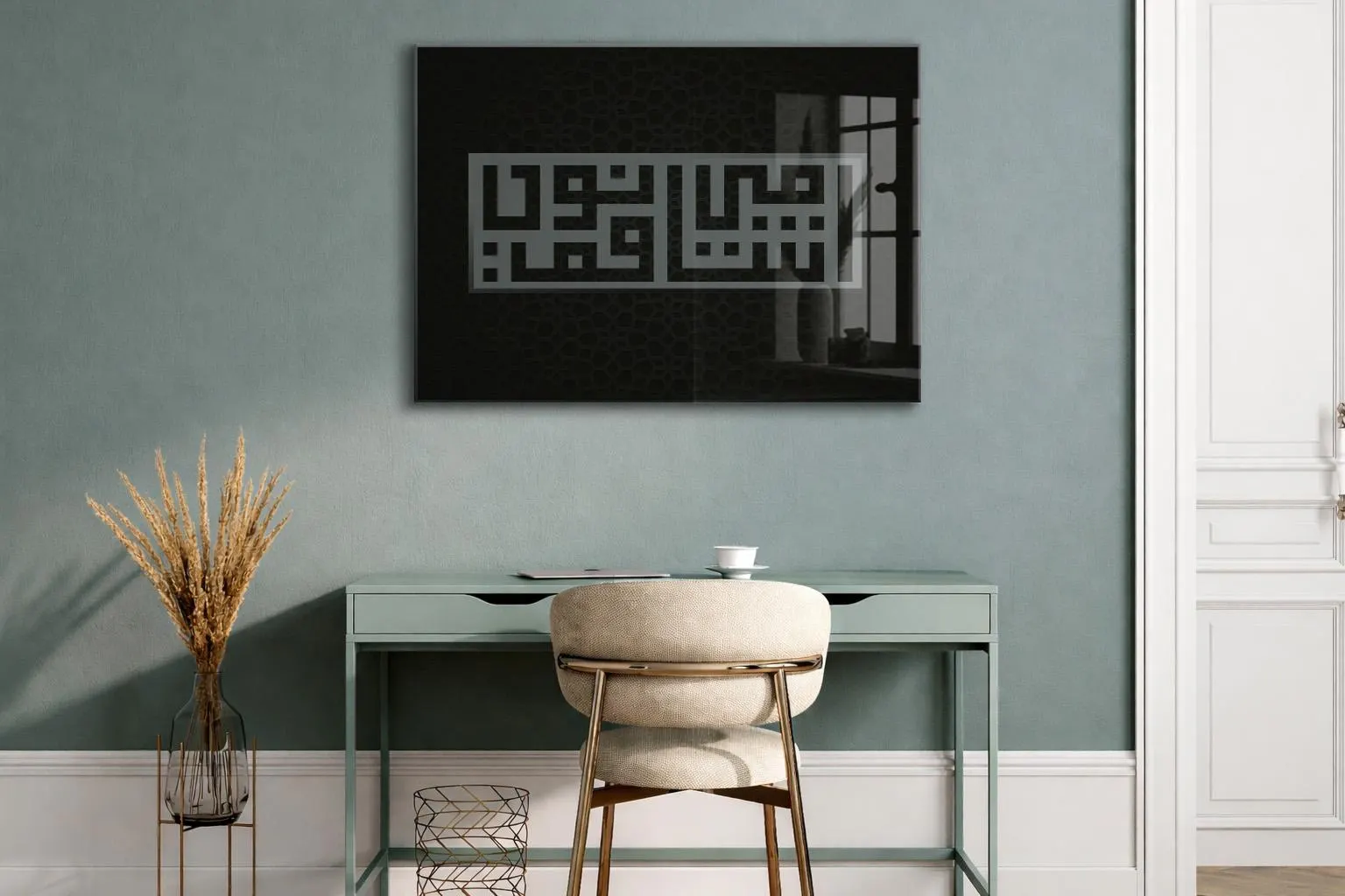 Kufic Shahada Islamic Glass Wall Art, Modern Kufic Calligraphy Decor, Minimalist Islamic Wall Art, Muslim Home Decor, Black Islamic - image 3