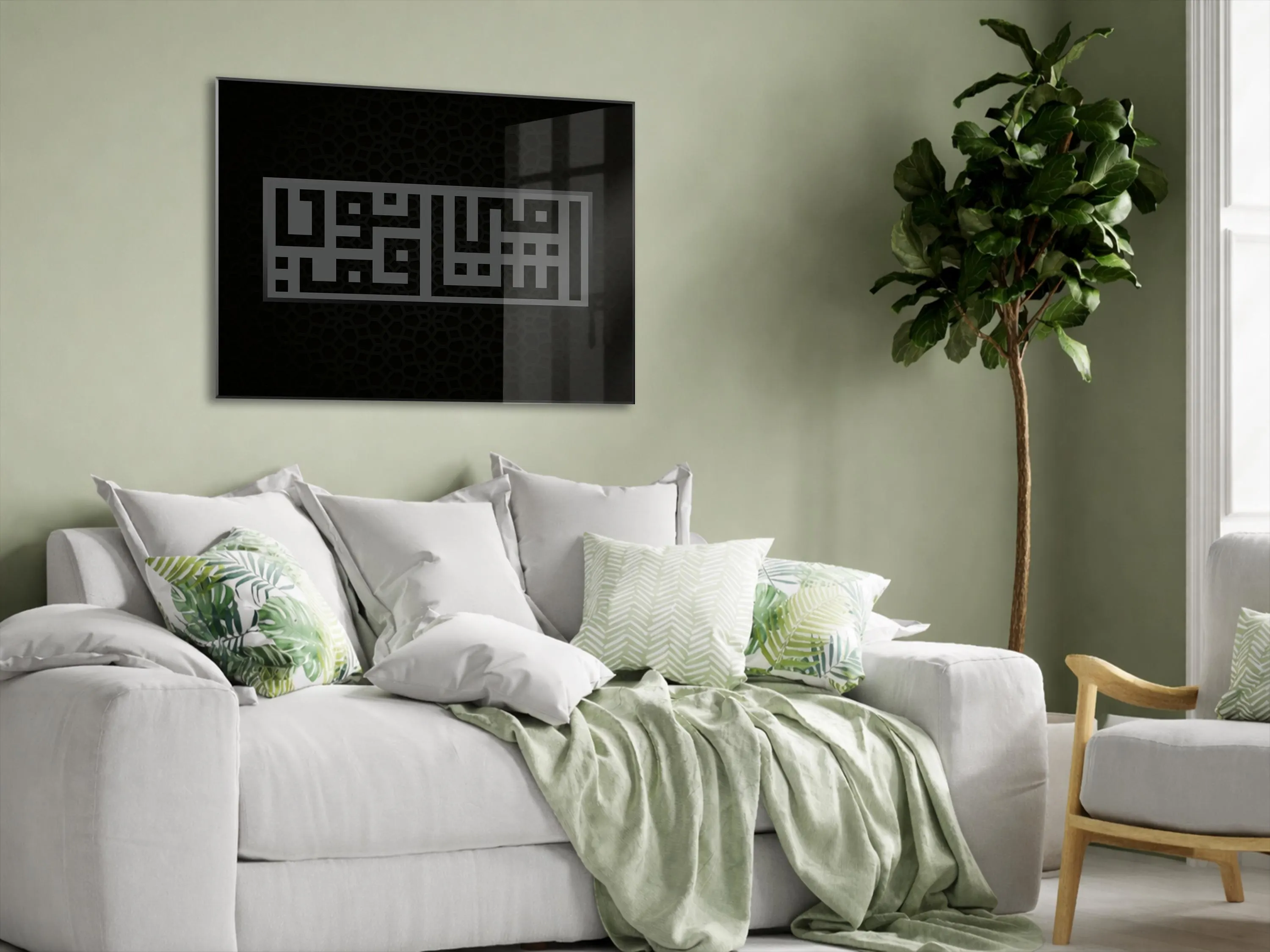 Kufic Shahada Islamic Glass Wall Art, Modern Kufic Calligraphy Decor, Minimalist Islamic Wall Art, Muslim Home Decor, Black Islamic - image 4