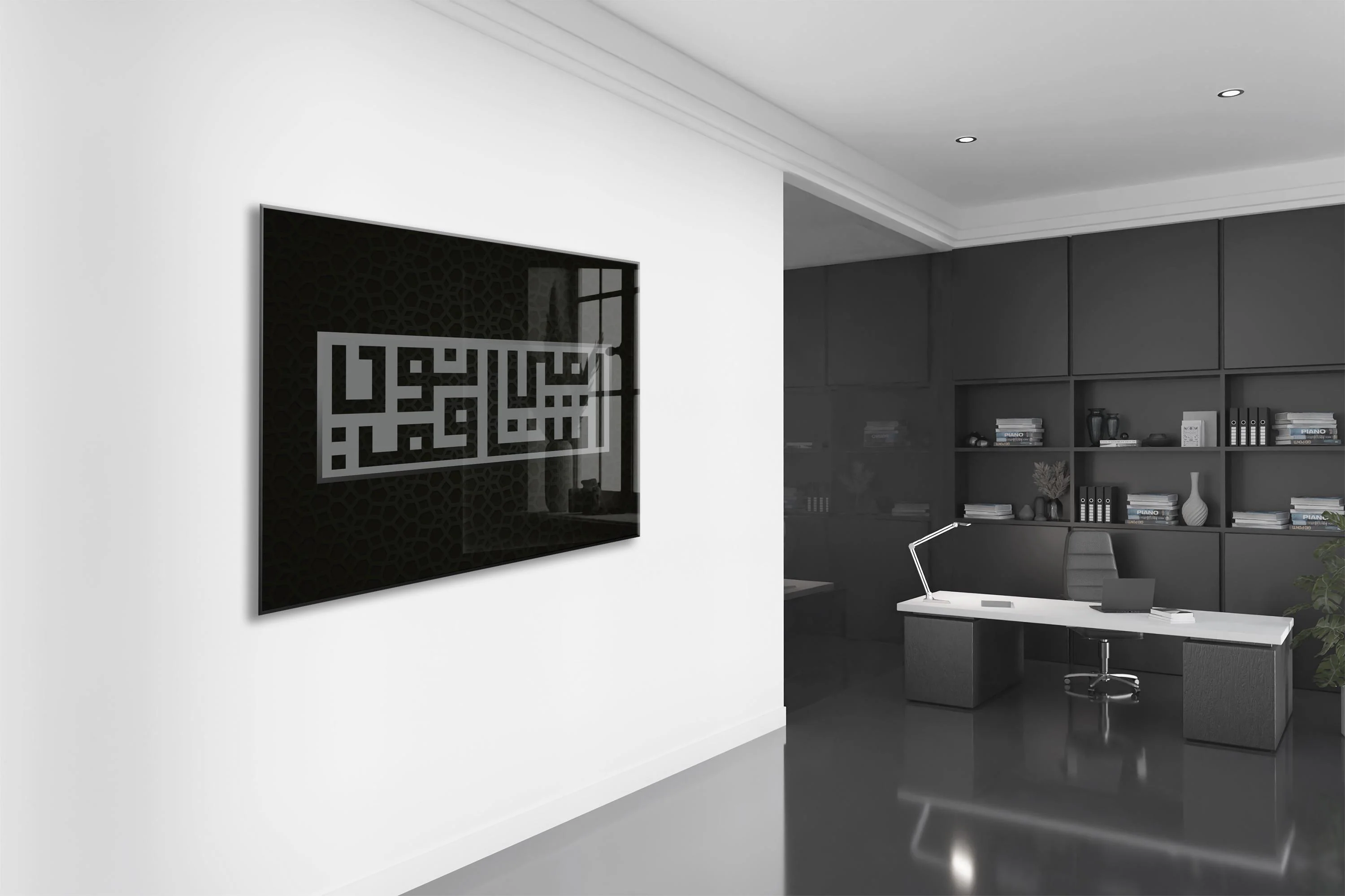 Kufic Shahada Islamic Glass Wall Art, Modern Kufic Calligraphy Decor, Minimalist Islamic Wall Art, Muslim Home Decor, Black Islamic - image 5