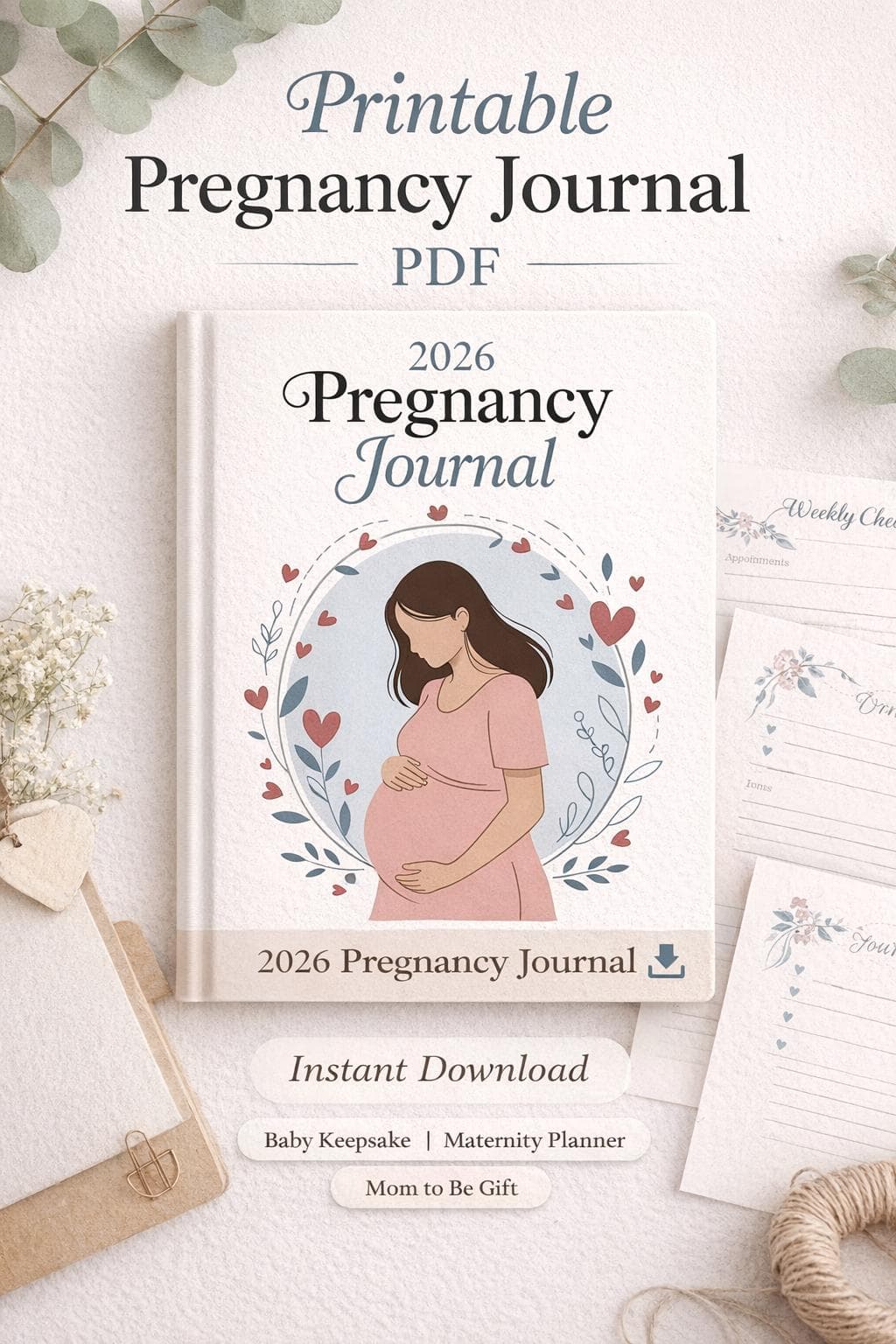 2026 Pregnancy Journal Printable | Minimal Maternity Planner | Weekly Pregnancy Tracker | Expecting Mom Journal | Baby Keepsake PDF