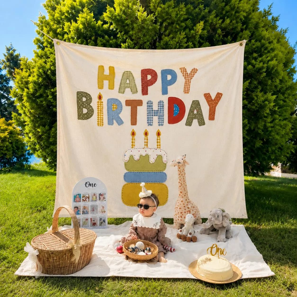 Custom Happy Birthday Banner, Personalized Printed Patchwork Style Backdrop, Kids Birthday Party Decor, Custom Name Fabric Sign - image 2