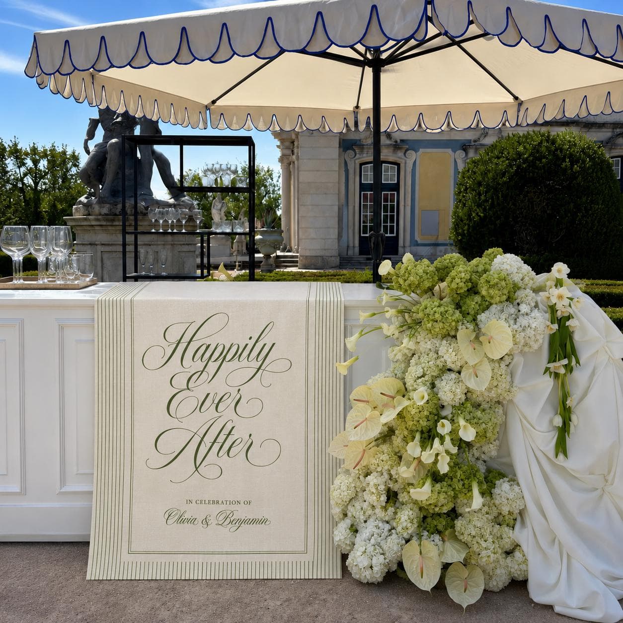 Custom Wedding Bar Sign, Happily Ever After Linen Champagne Banner, Garden Reception Decor - image 2
