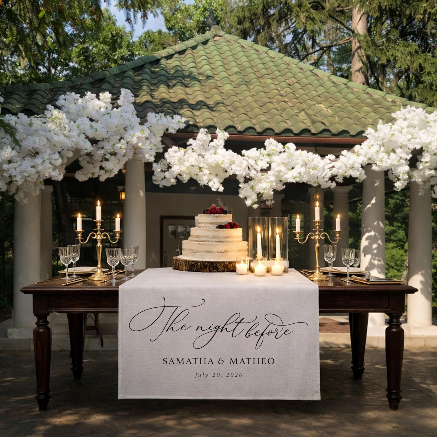 Personalized Wedding Table Runner, The Night Before Sign, Rehearsal Dinner Decor Elegant Linen Banner Sign