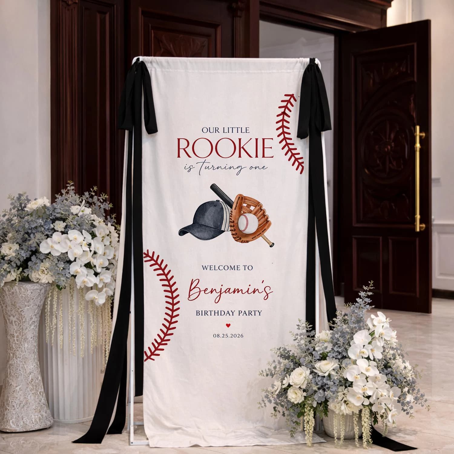 Baseball Rookie First Birthday Banner, Sports Theme Party Decor, Cotton Linen Backdrop - image 4