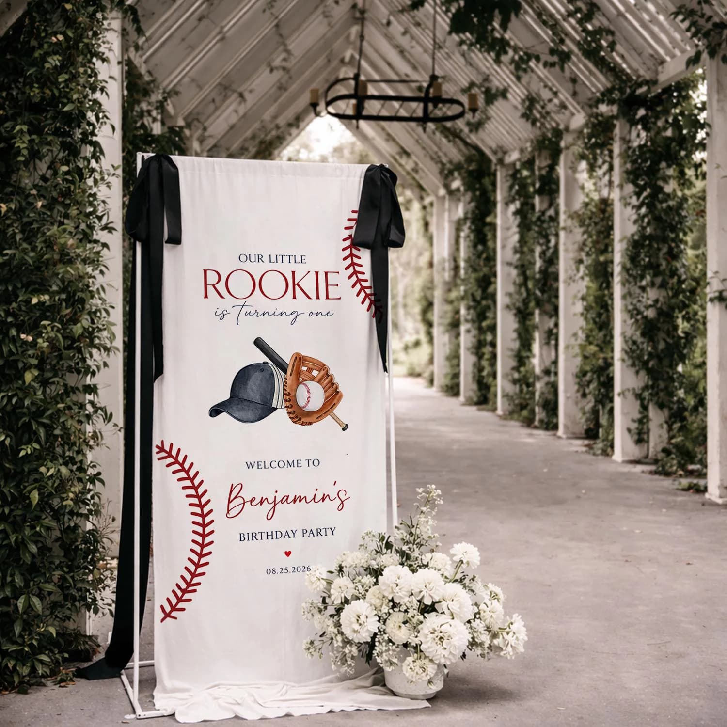 Baseball Rookie First Birthday Banner, Sports Theme Party Decor, Cotton Linen Backdrop - image 3