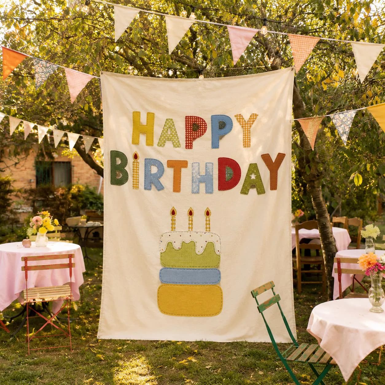 Custom Happy Birthday Banner, Personalized Printed Patchwork Style Backdrop, Kids Birthday Party Decor, Custom Name Fabric Sign