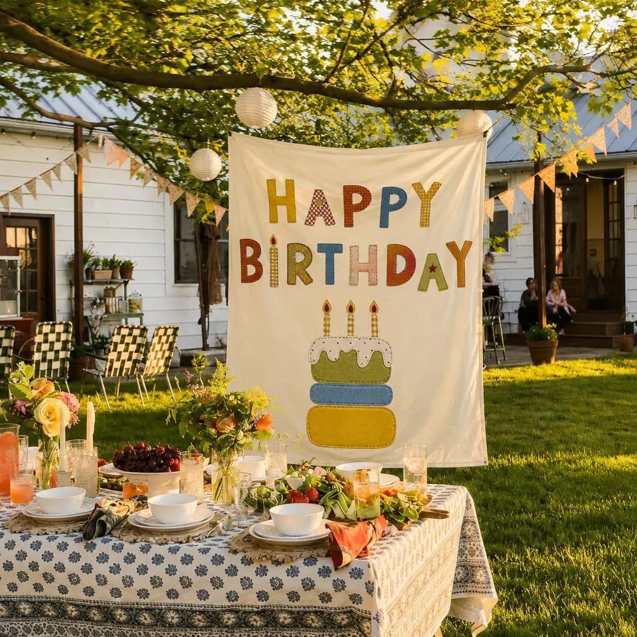 Custom Happy Birthday Banner, Personalized Printed Patchwork Style Backdrop, Kids Birthday Party Decor, Custom Name Fabric Sign - image 3