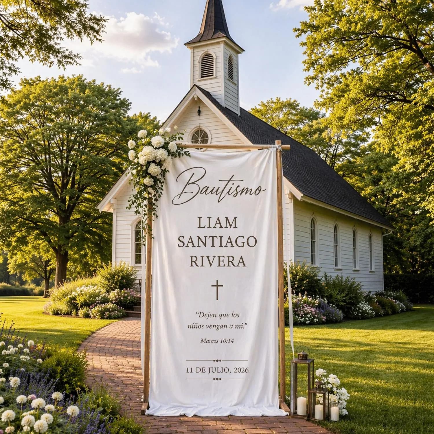 Personalized Baptism Banner, Custom Christening Backdrop, First Communion Decor, Cotton Linen Fabric Sign