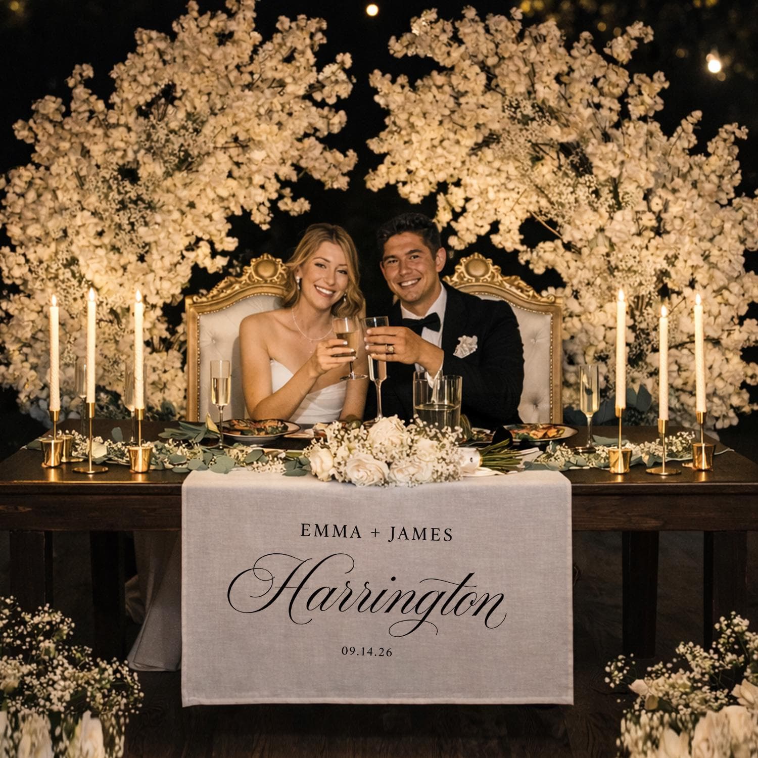 Personalized Wedding Table Runner | Custom Linen Decor, Elegant Floral Event Banner - image 4