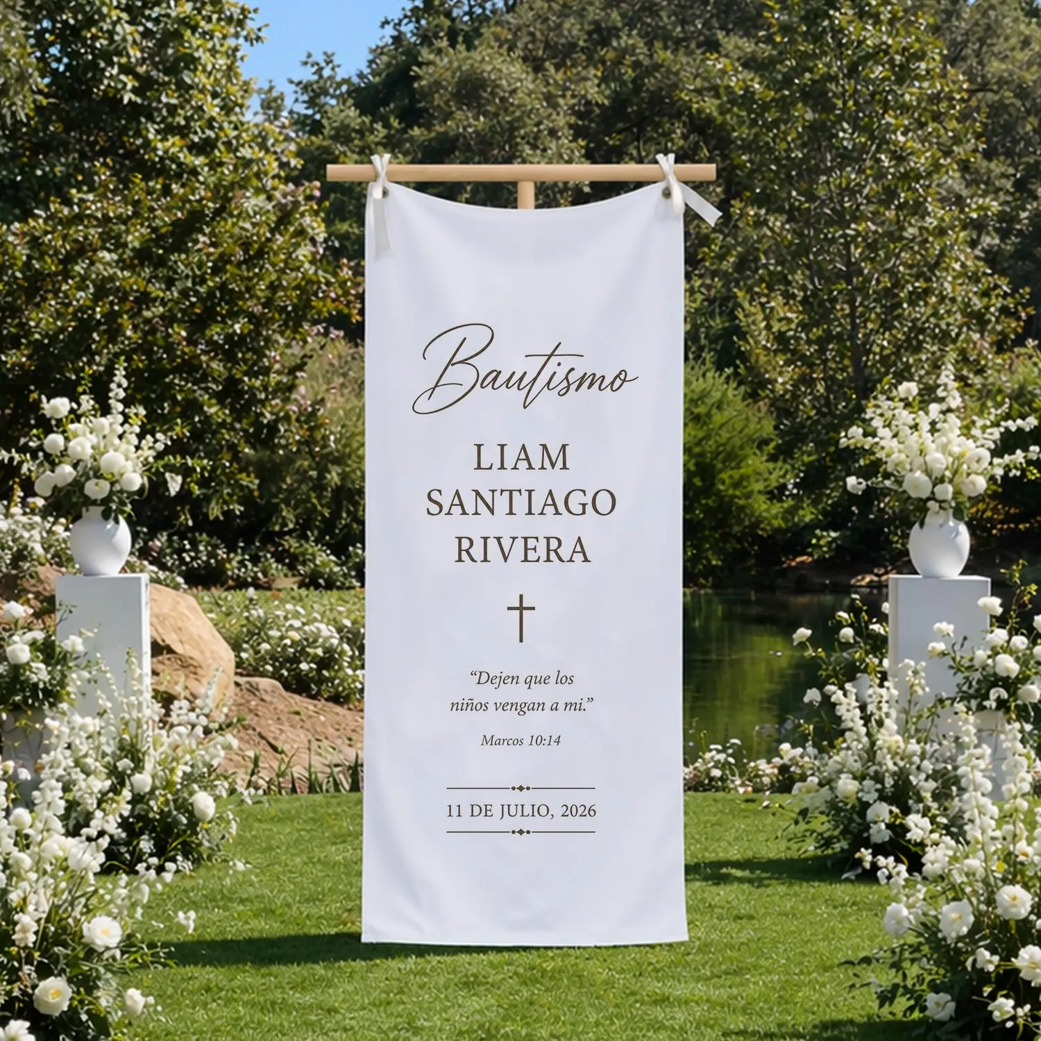 Personalized Baptism Banner, Custom Christening Backdrop, First Communion Decor, Cotton Linen Fabric Sign - image 3