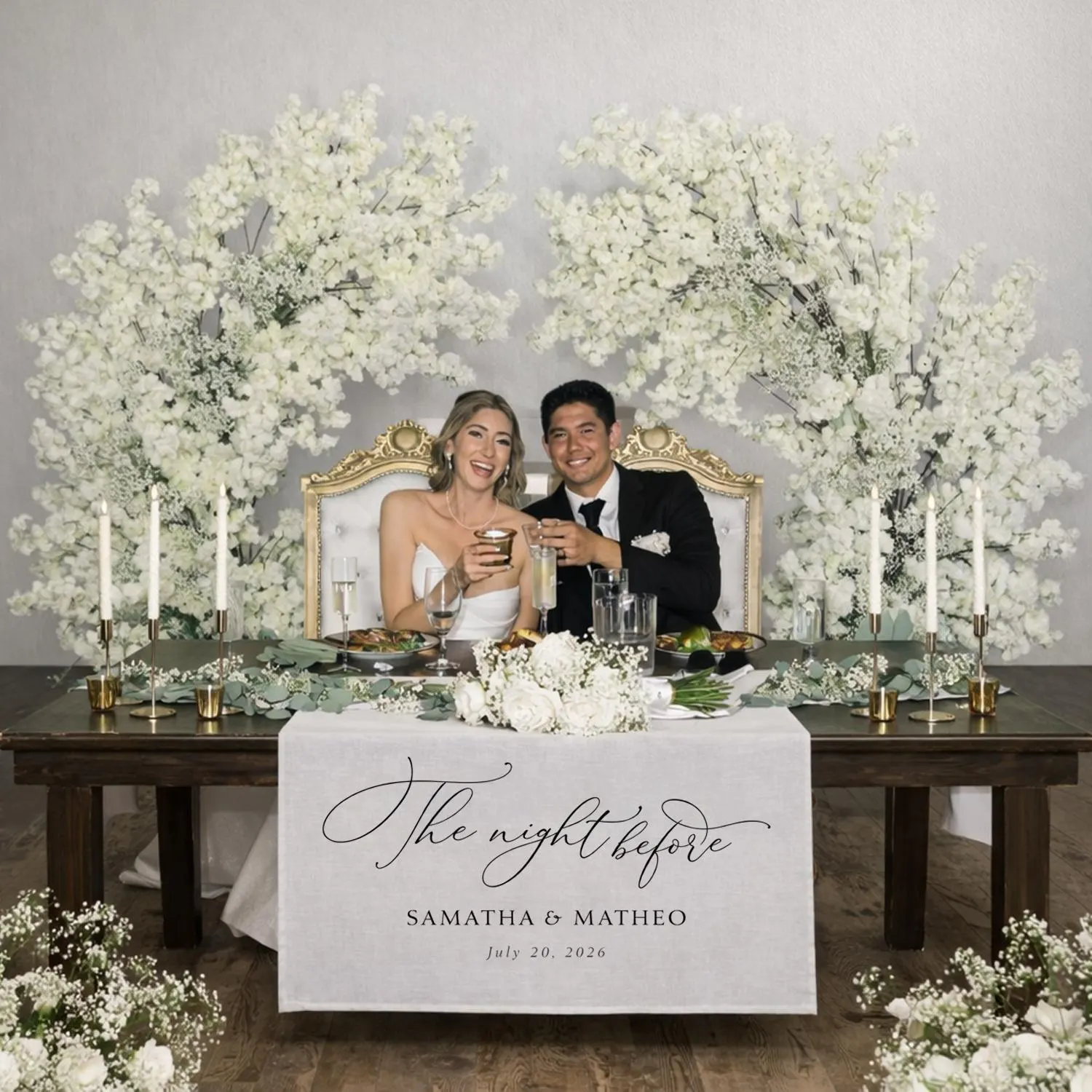 Personalized Wedding Table Runner, The Night Before Sign, Rehearsal Dinner Decor Elegant Linen Banner Sign - image 3