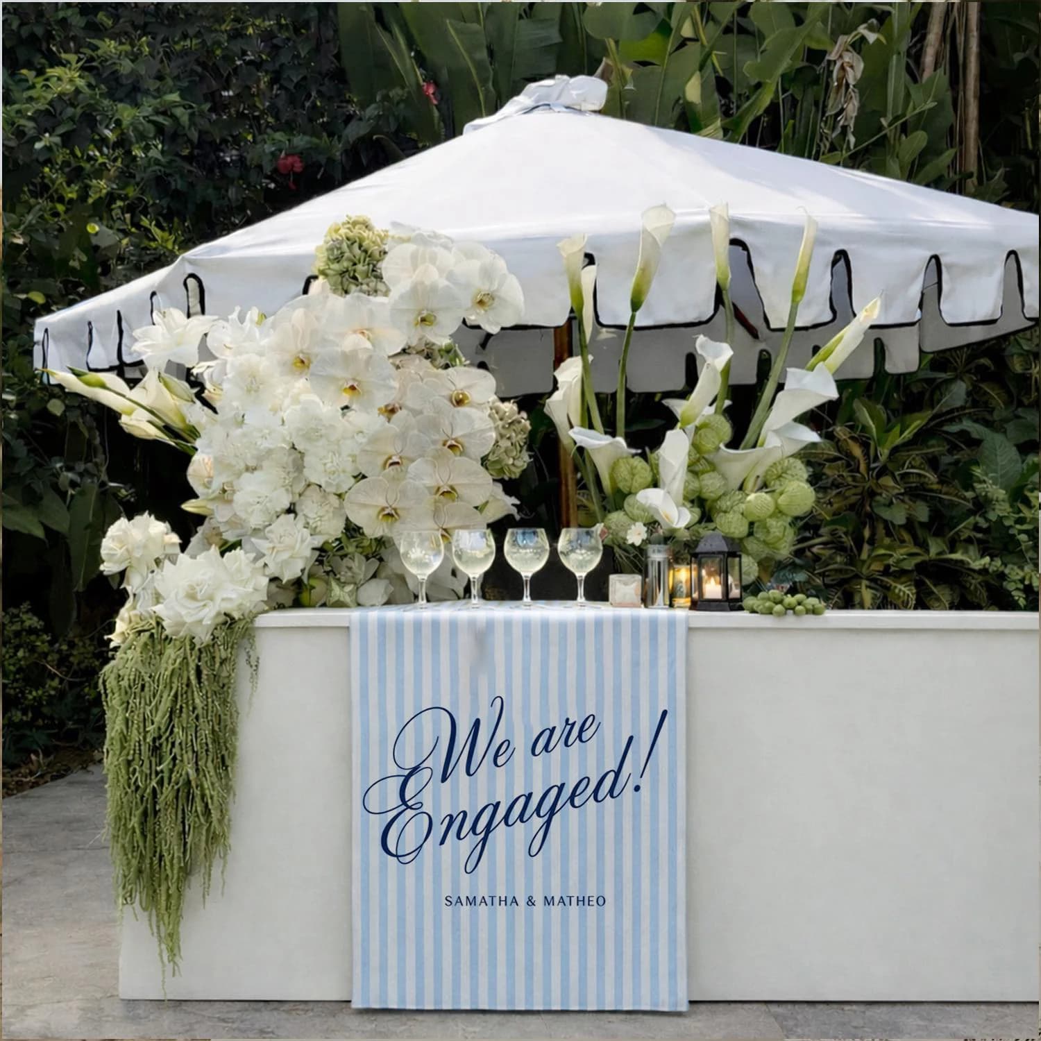 Engagement Party Decor, Personalized Wedding Bar Sign, Striped Table Runner Cocktail Table