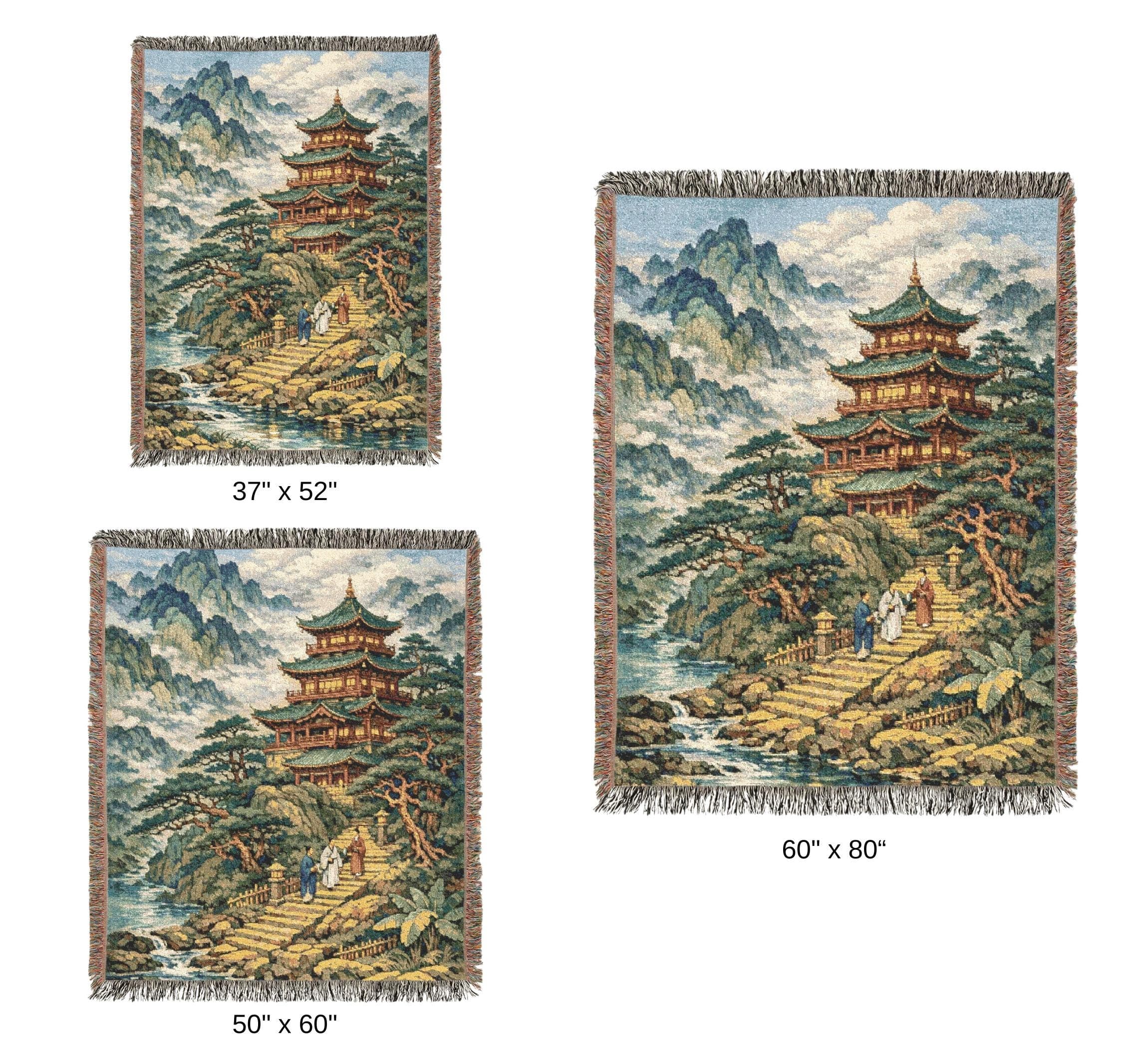 Chinese Landscape Tapestry Wall Hanging Woven Tapestry Blanket Mountain Asian Temple Pagoda Wall Decor Scenic Wall Art Serene Zen Room Decor - image 5