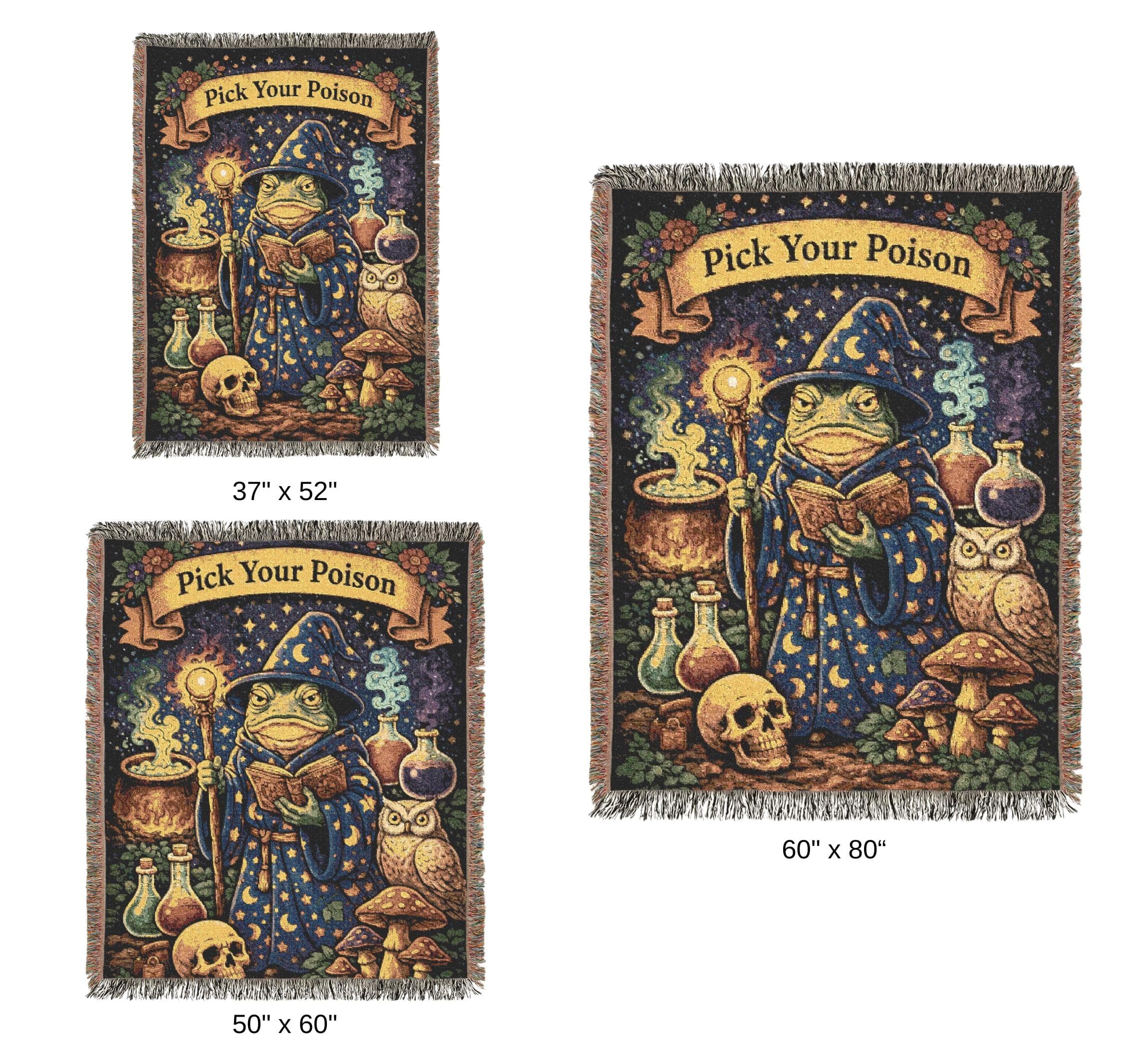 Frog Wizard Tapestry Wall Hanging Pick Your Poison Witchy Cottagecore Wall Decor Cute Woven Tapestry Throw  Blanket Fantasy Wall Art - image 5