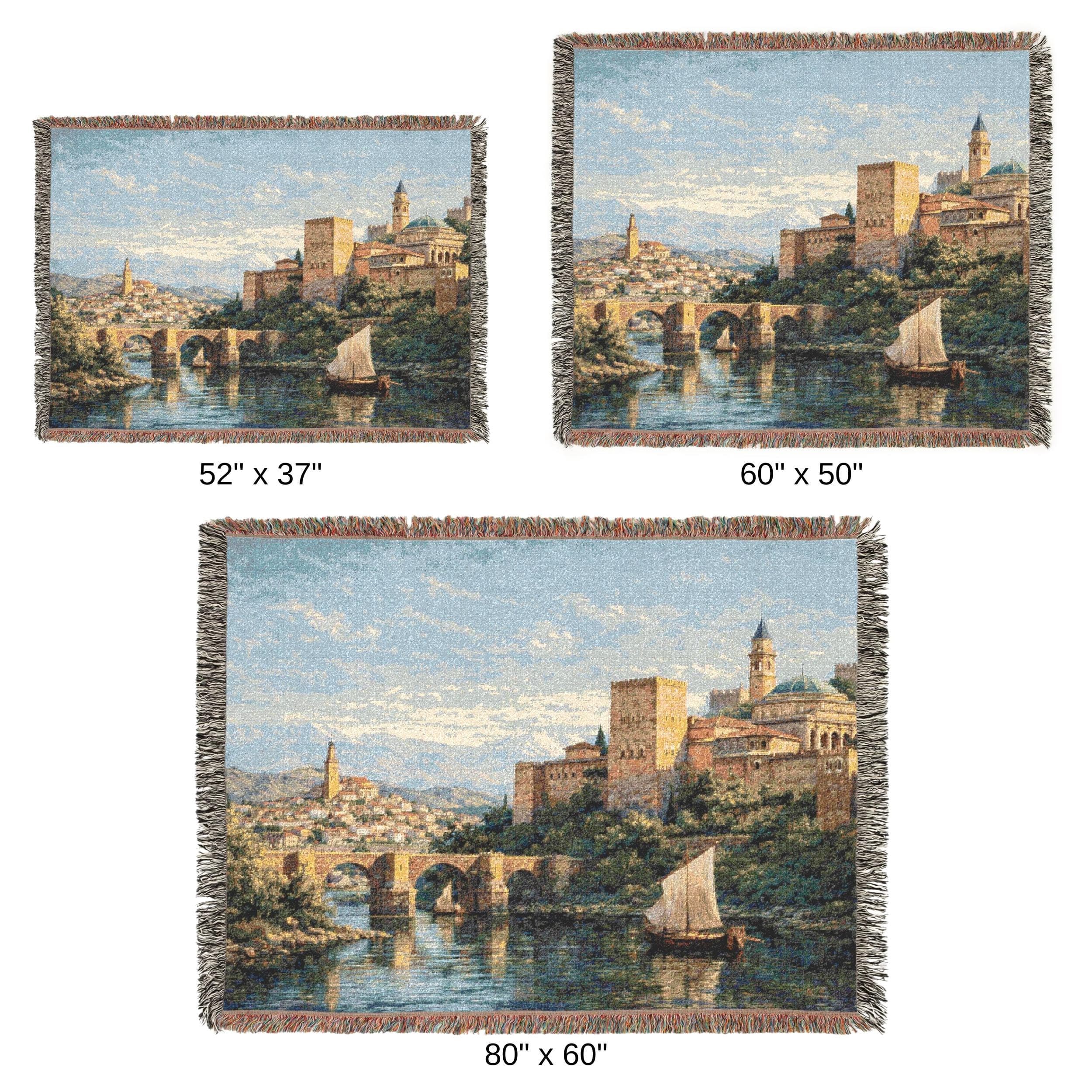 Vintage Mediterranean Town Tapestry Wall Hanging European River City Wall Art Woven Throw Blanket Castle Decor Historic Landscape Gift - image 5