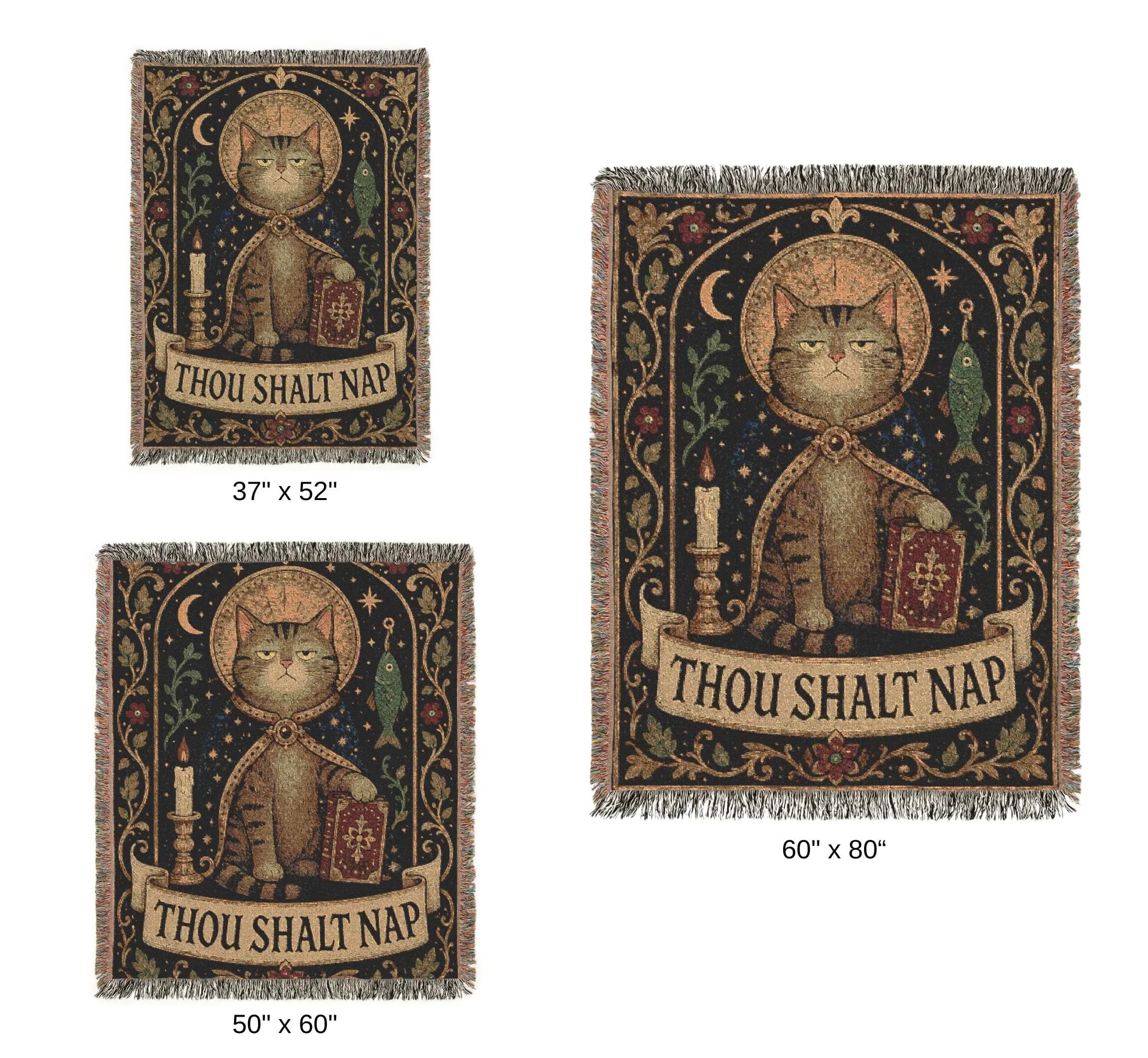 Weird Medieval Cat Tapestry Wall Hanging Thou Shalt Nap Funny Cat Wall Art Woven Throw Blanket Gothic Cat Decor Cat Lover Gift Vintage Decor - image 2