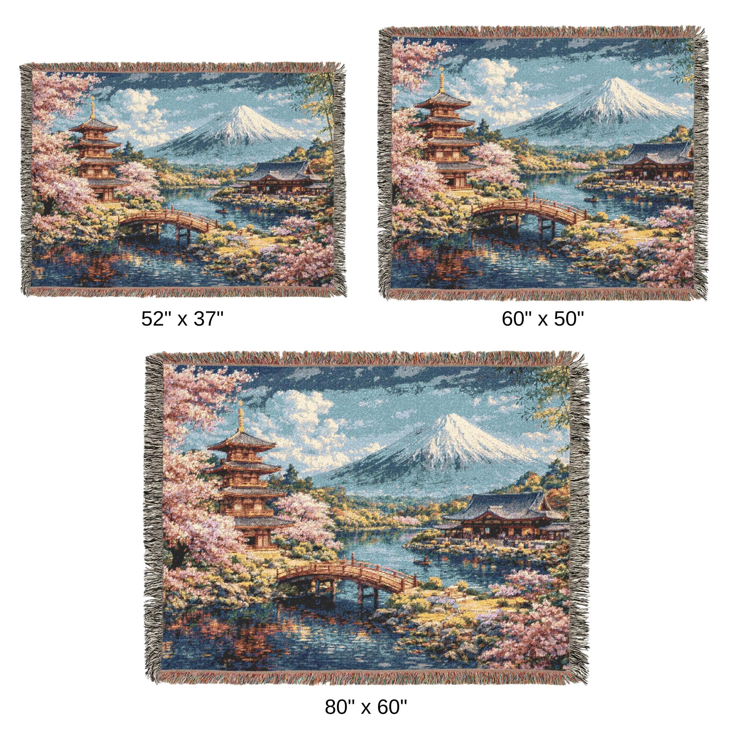 Japanese Woven Tapestry Wall Hanging, Mount Fuji Pagoda & Cherry Blossoms Scenic Textile Art, Large Boho Zen Room Decor Gift for Living Room - image 5