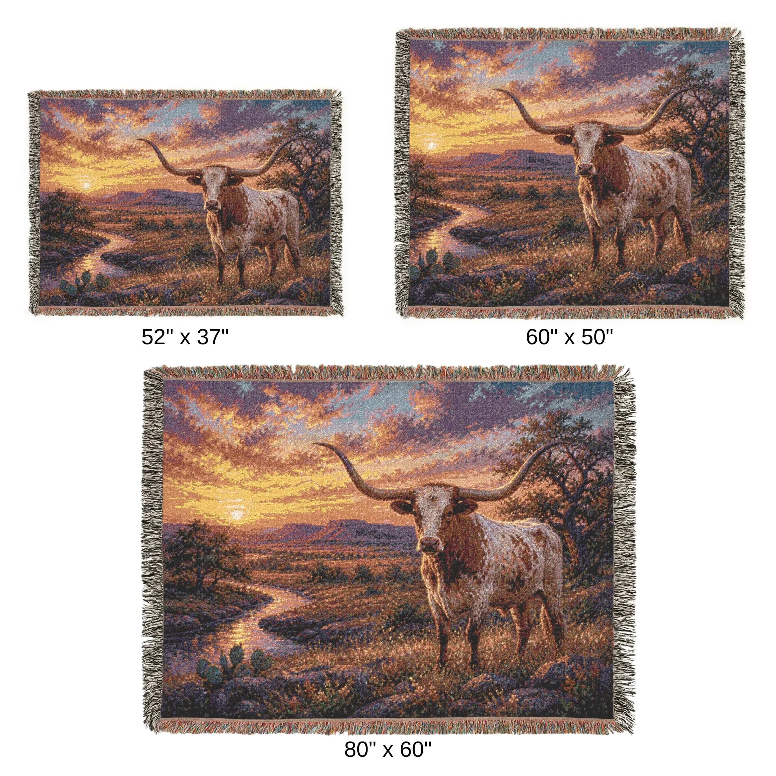 Texas Longhorn Tapestry Wall Hanging Western Ranch Wall Art Rustic Southwestern Decor Desert Sunset Woven Throw Blanket Country Home Accent - image 5