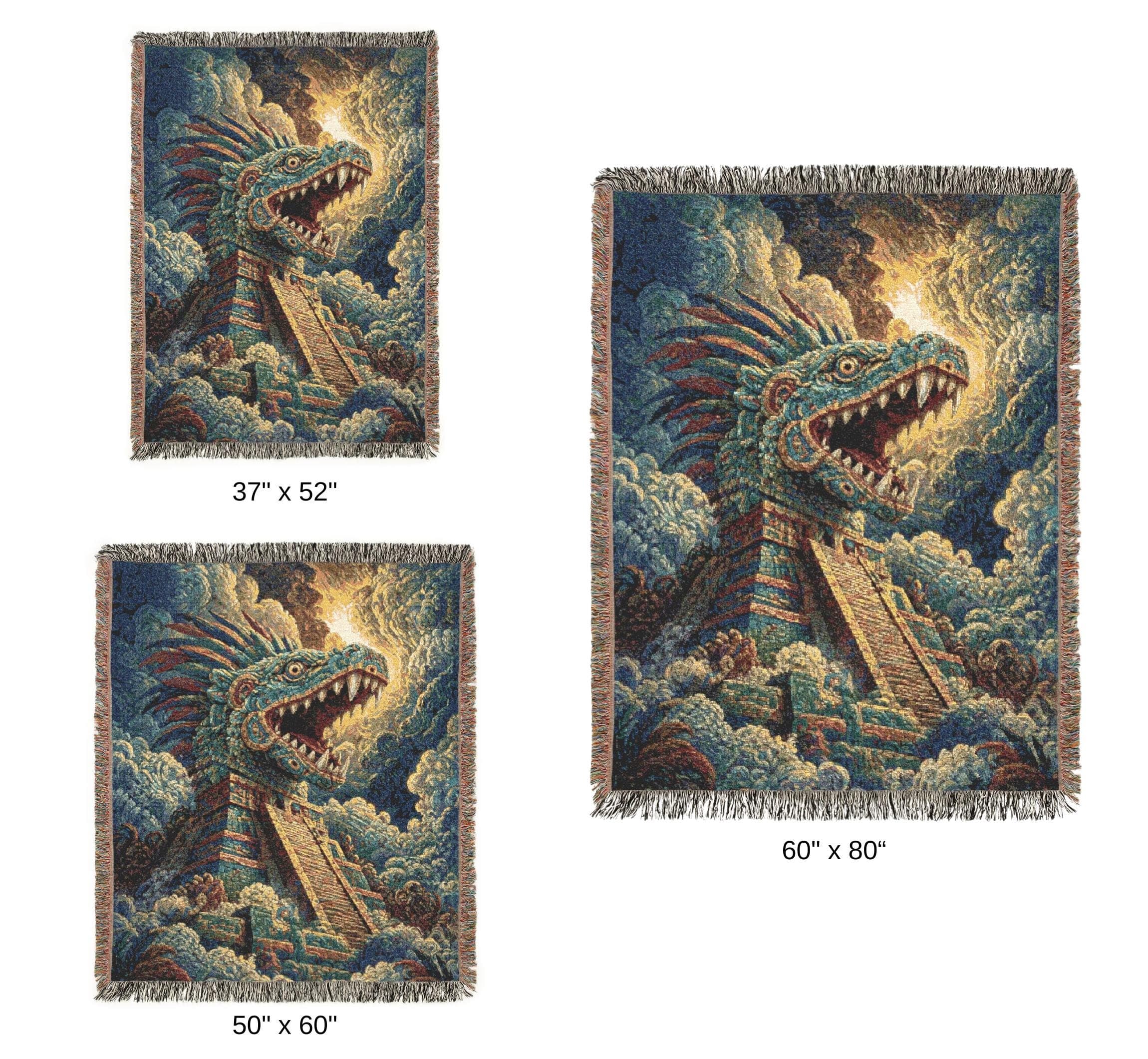 Aztec Dragon Tapestry Wall Hanging Fantasy Pyramid Wall Art Woven Throw Blanket Mesoamerican Serpent Temple Game Room Decor Mythic Accent - image 5